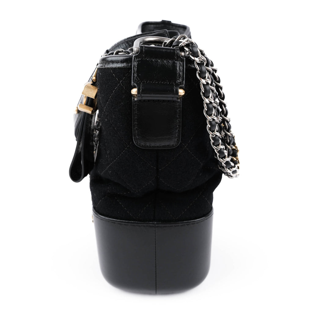 Chanel Medium Gabrielle Hobo Bag in Black Felt and Calfskin
