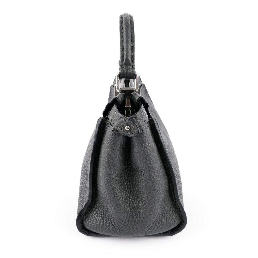 Fendi Selleria Mini Peekaboo 2-Way Handbag Cuoio Roma Leather Gray 8BN244 Silver Hardware