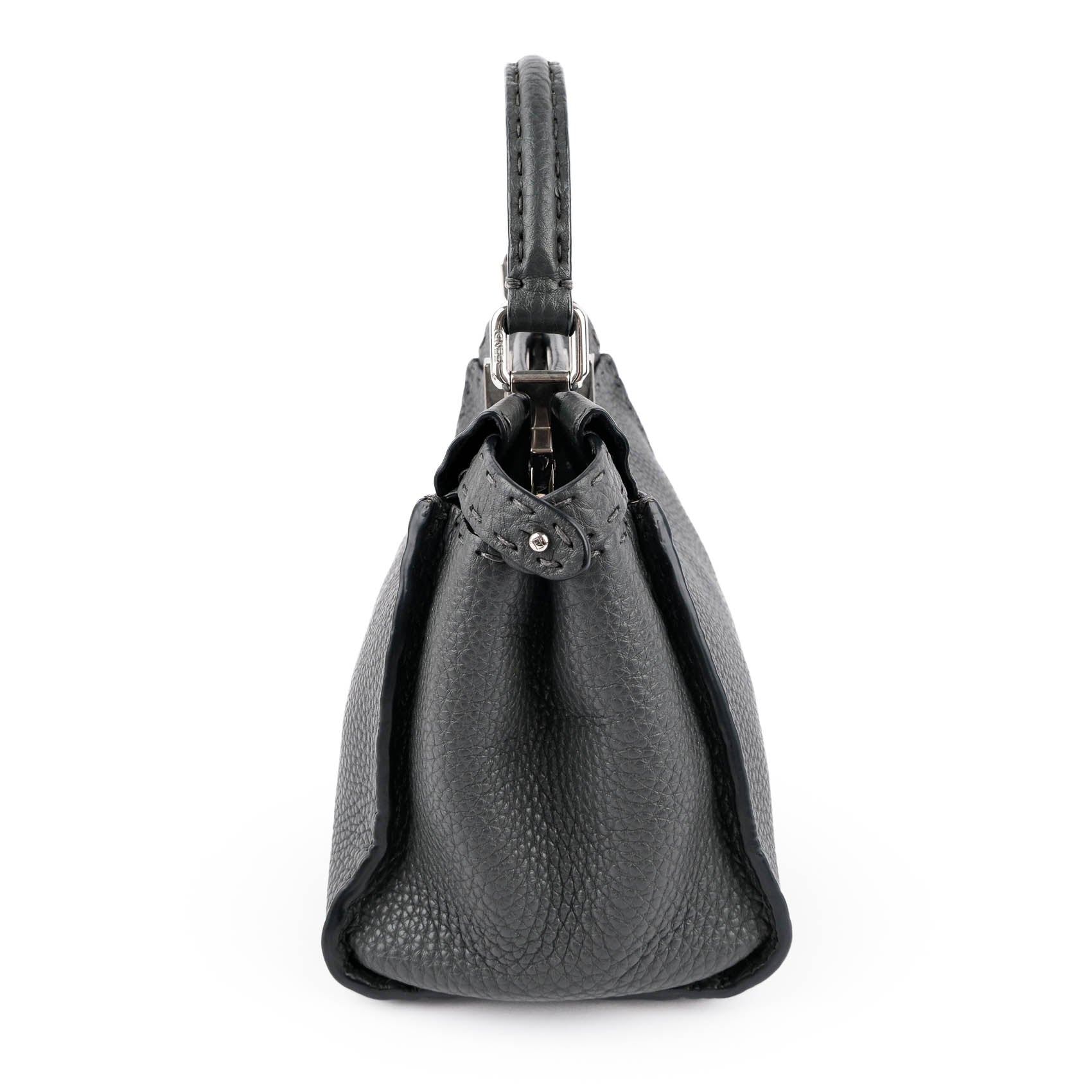 Fendi Selleria Mini Peekaboo 2-Way Handbag Cuoio Roma Leather Gray 8BN244 Silver Hardware