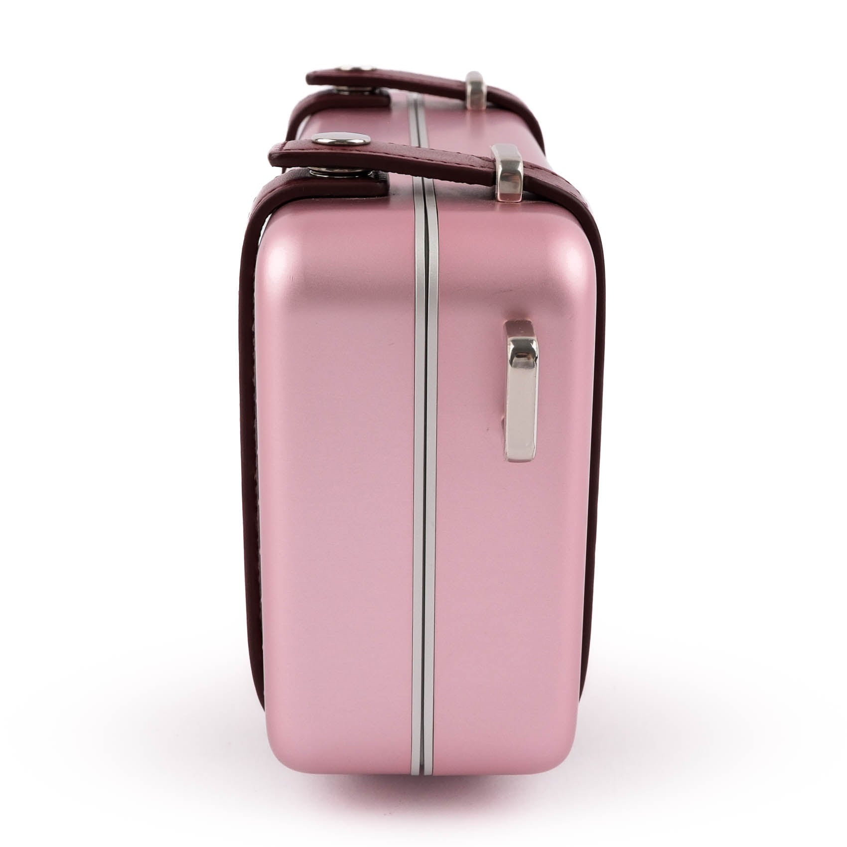 DIOR AND RIMOWA Personal Clutch on Strap in Rose Aluminum and Burgundy Leather