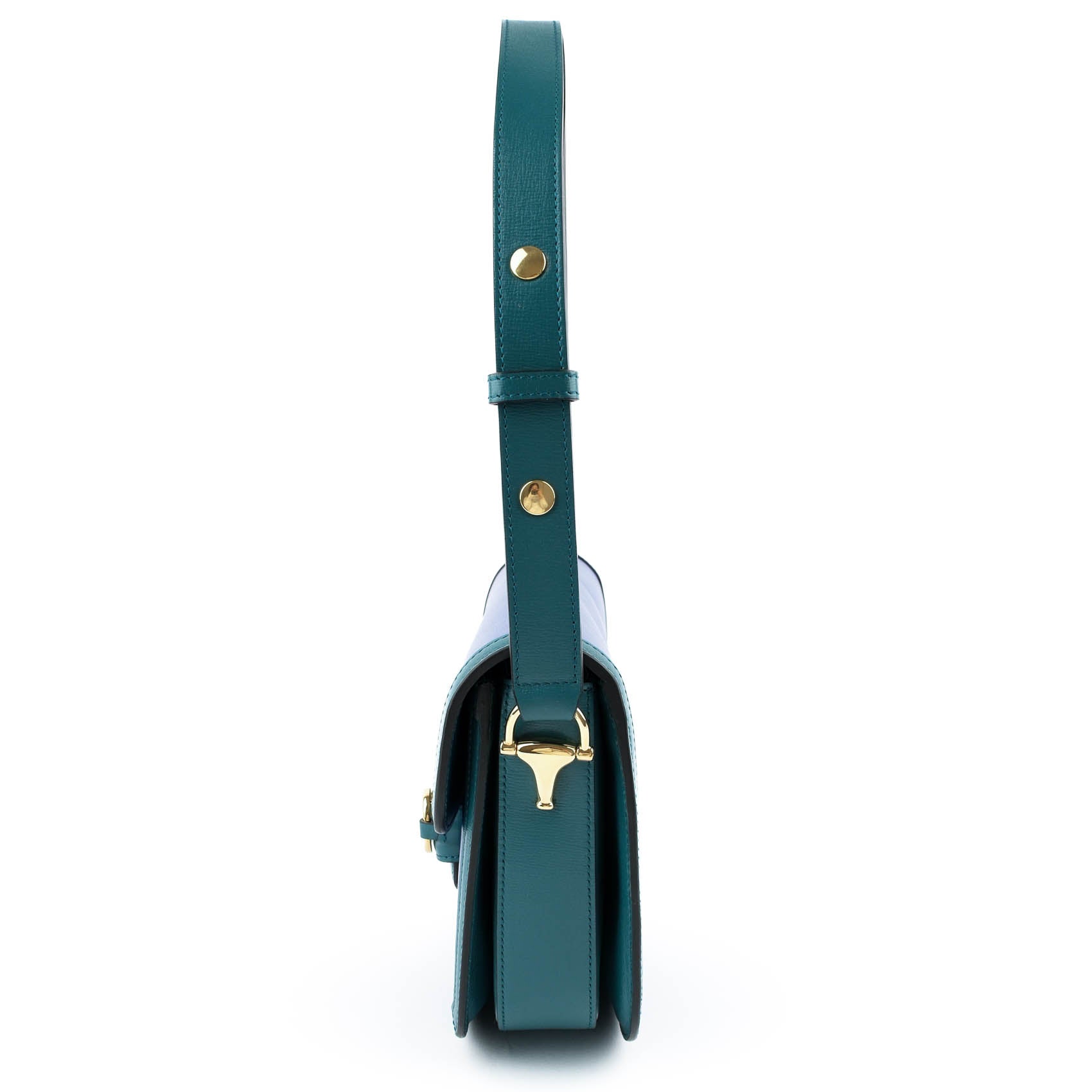 Gucci Horsebit 1955 Small Shoulder Bag in Imperial Blue and Pavone Green Leather