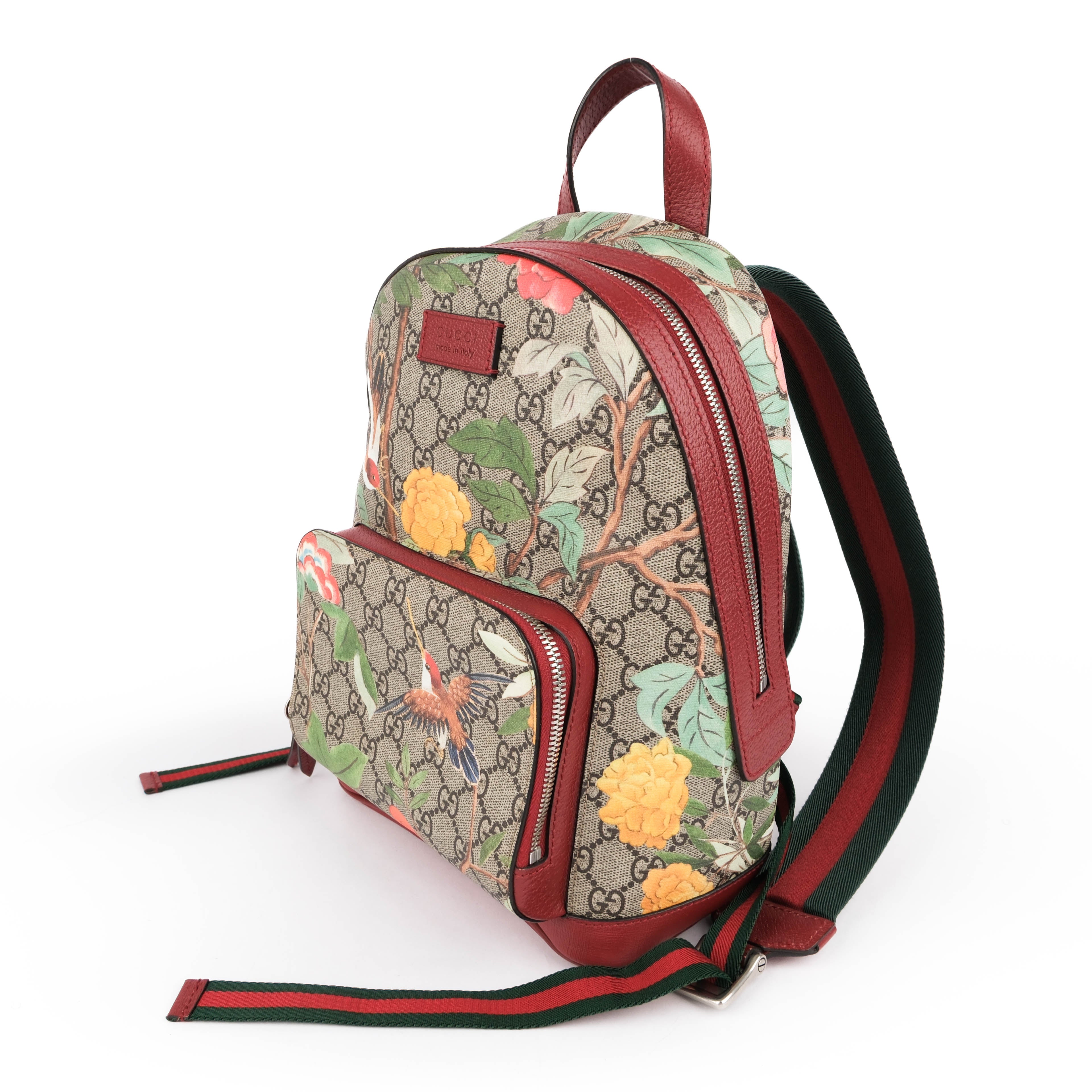 Gucci Tian GG Supreme PVC x Leather Backpack Beige x Red