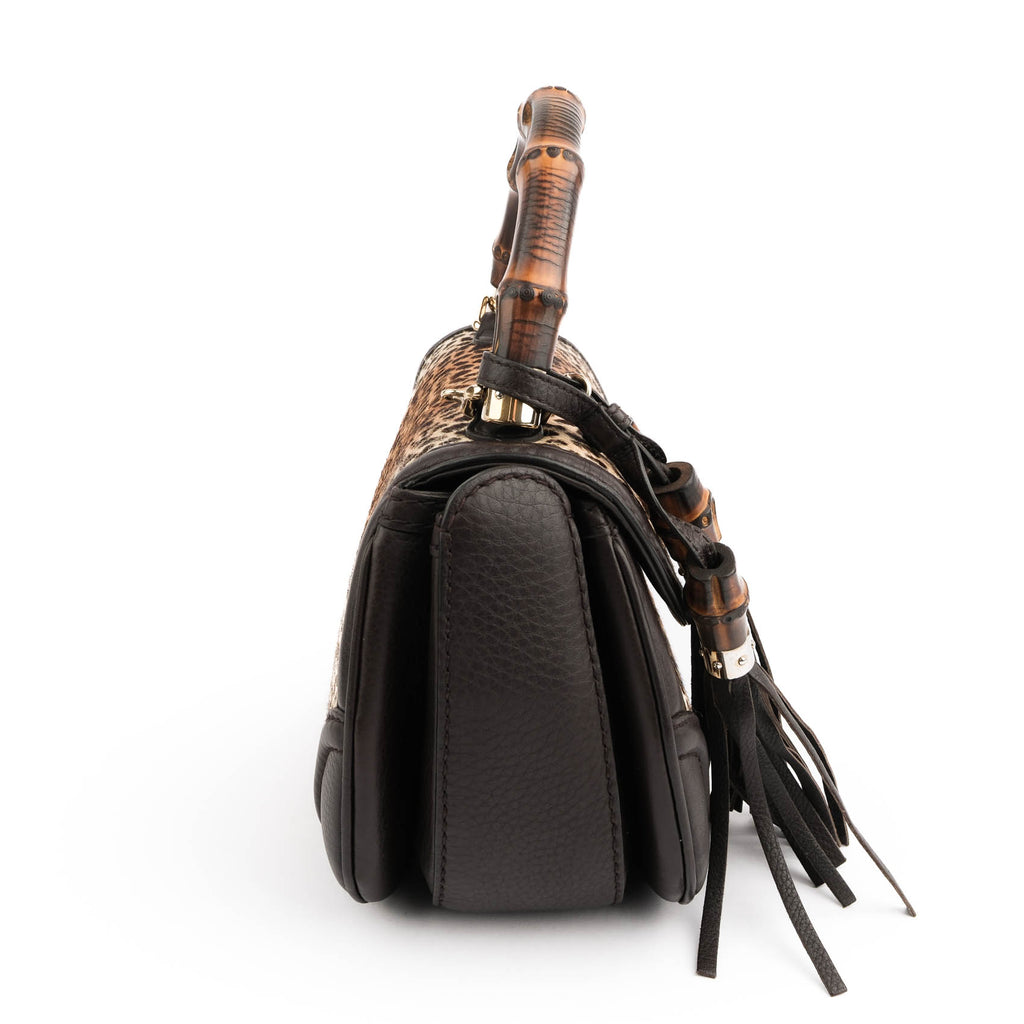 Gucci Bamboo Leopard Hair-Calf 2WAY Top Handle Bag