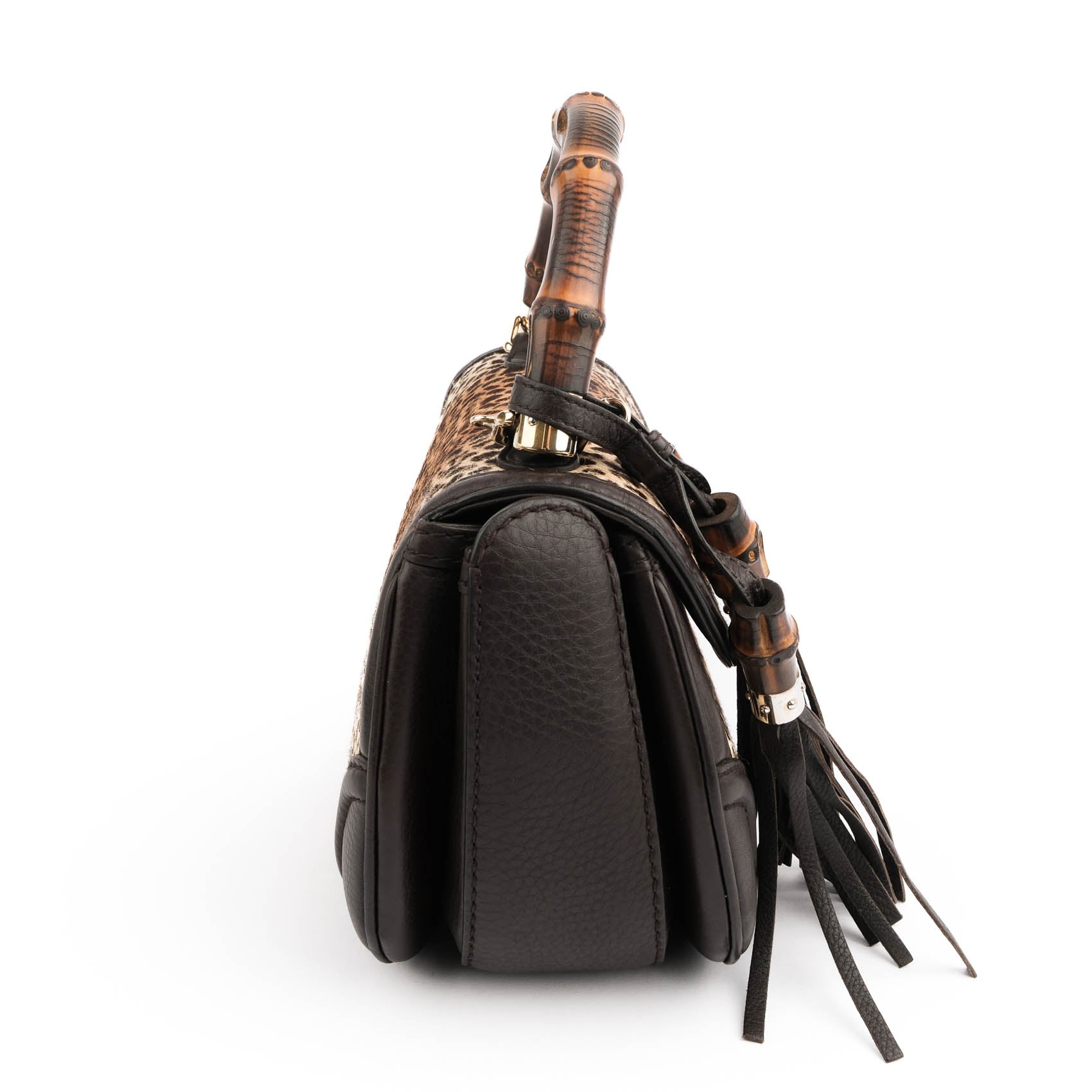 Gucci Bamboo Leopard Hair-Calf 2WAY Top Handle Bag