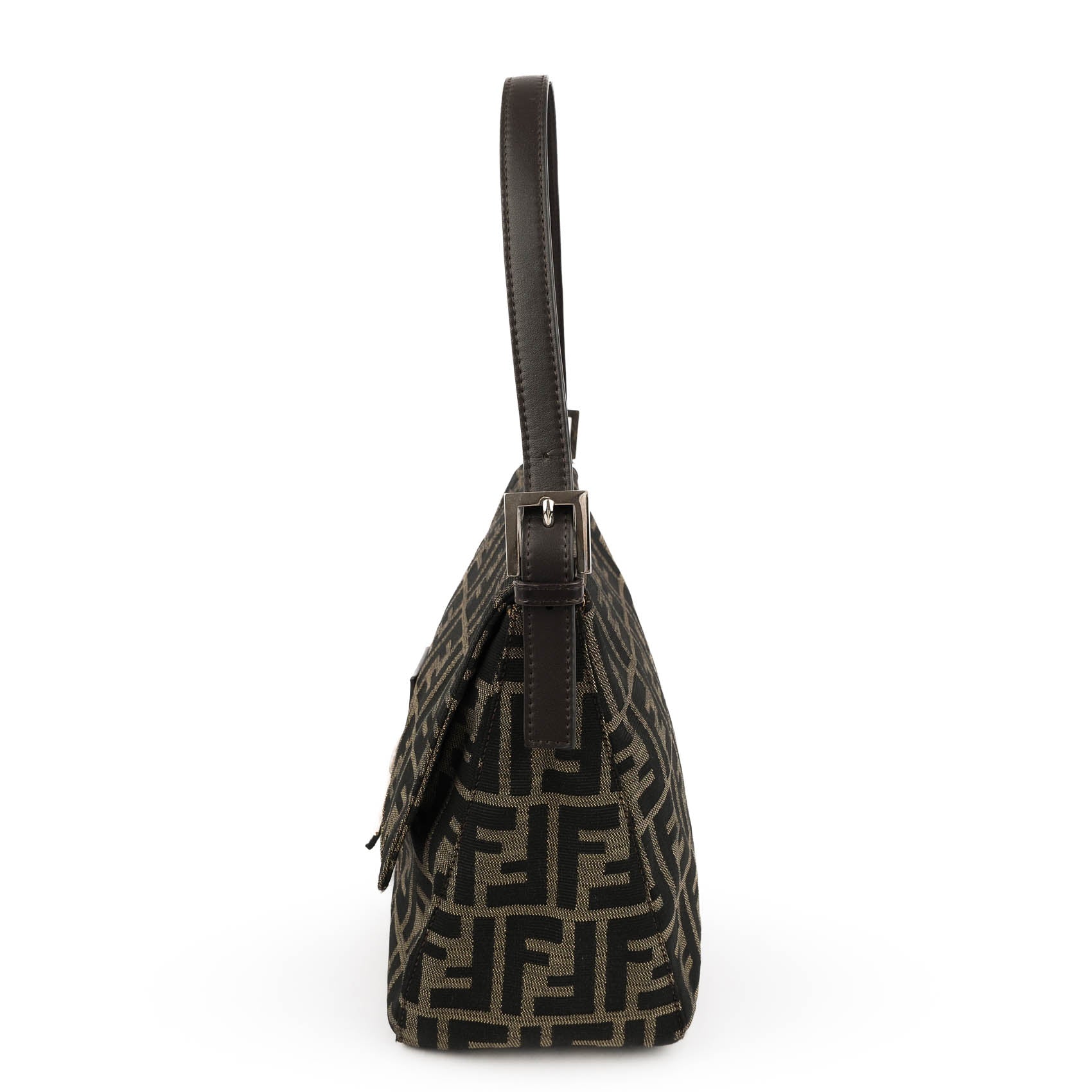 Fendi Zucca Canvas Mamma Baguette Shoulder Bag Tobacco Brown Leather Silver Hardware