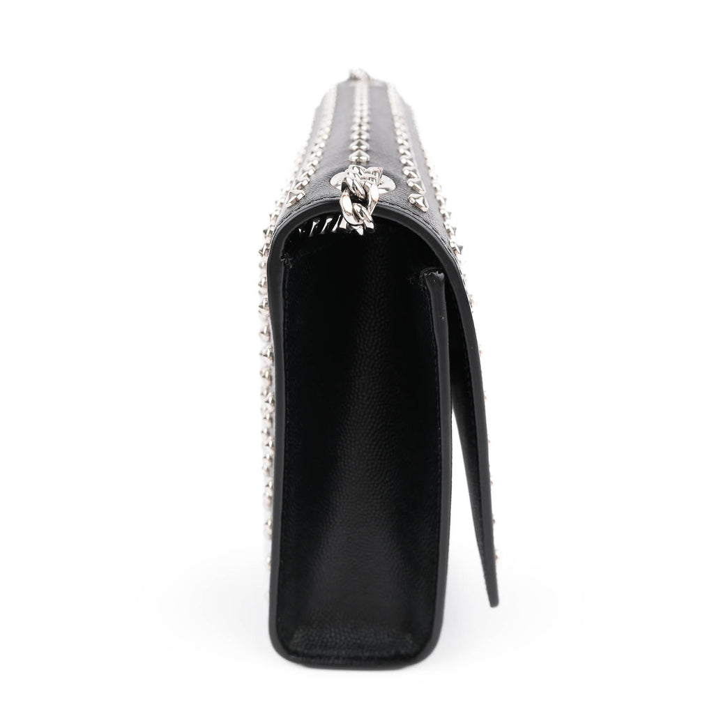 Saint Laurent Kate Medium Chain Shoulder Bag Black Grained Leather Round Studs Silver Hardware YSL Logo