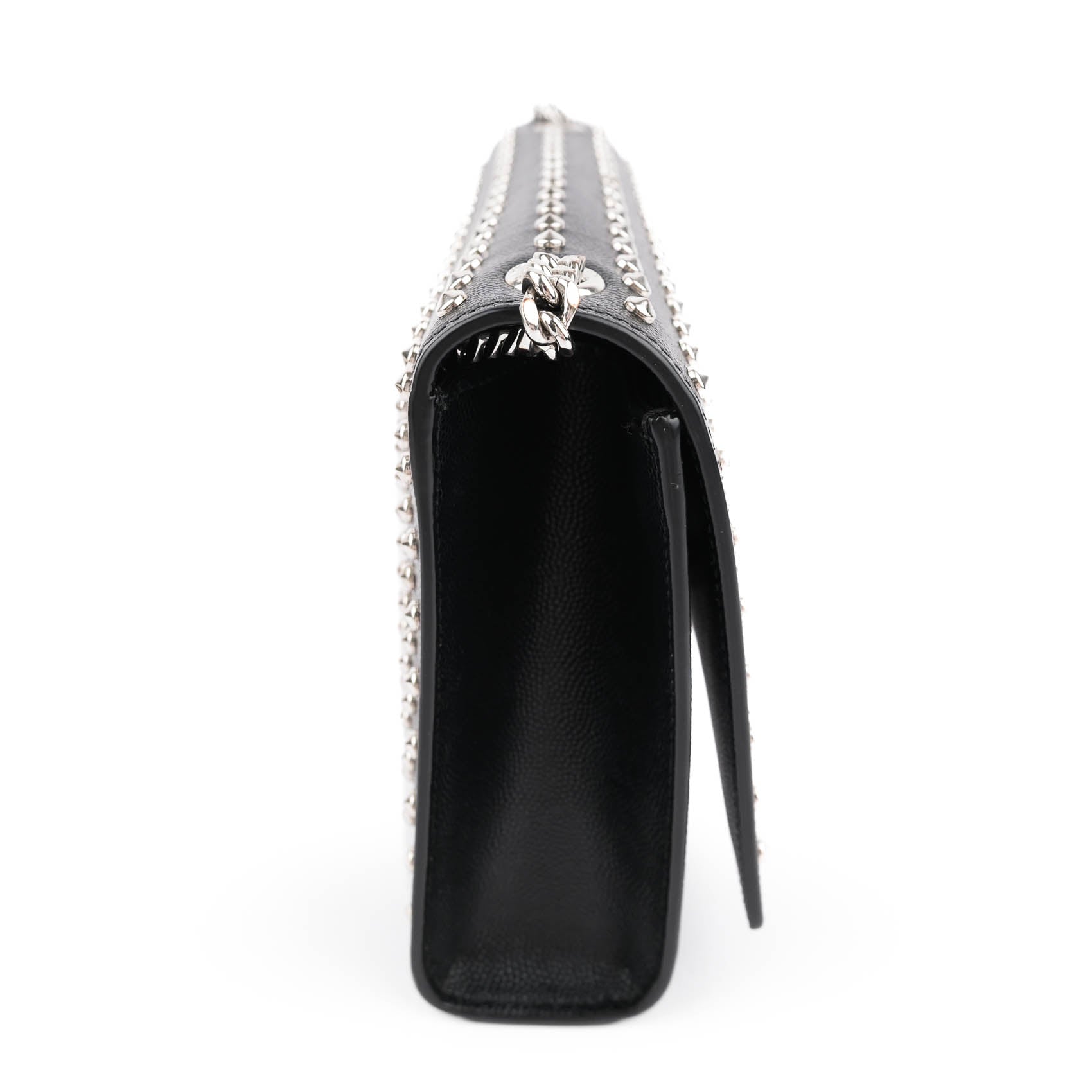 Saint Laurent Kate Medium Chain Shoulder Bag Black Grained Leather Round Studs Silver Hardware YSL Logo