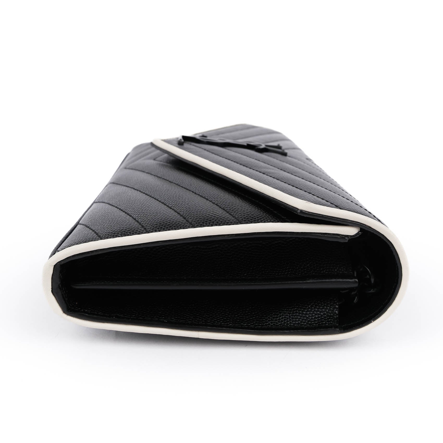 Saint Laurent Large Envelope Bag in Mix Matelassé Grain de Poudre Embossed Leather with White Piping and Black Hardware