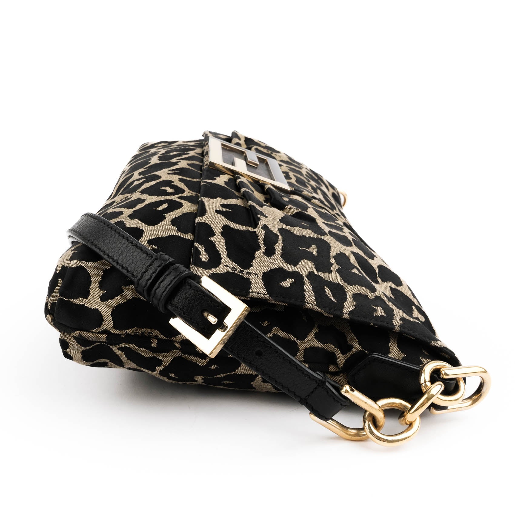 Fendi Large Baguette Leopard Canvas Shoulder Bag with Gold Hardware