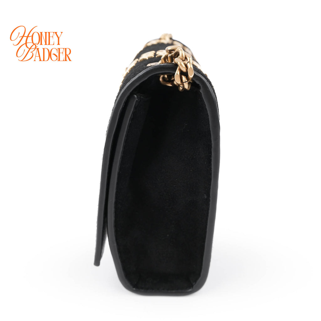 Saint Laurent Suede Star Studded Small Kate Chain Bag - Black