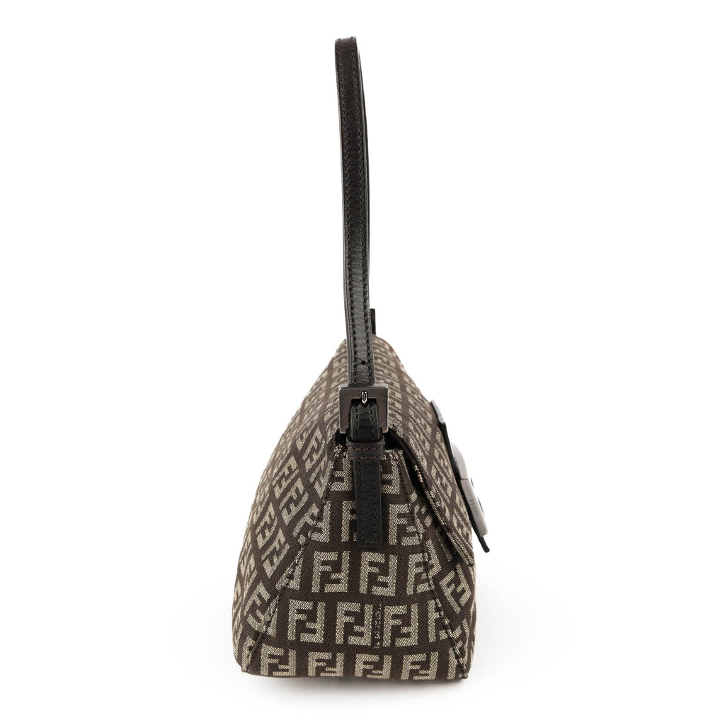 Fendi Zucchino Canvas Baguette Pouch - Discontinued Dark Gunmetal Edition
