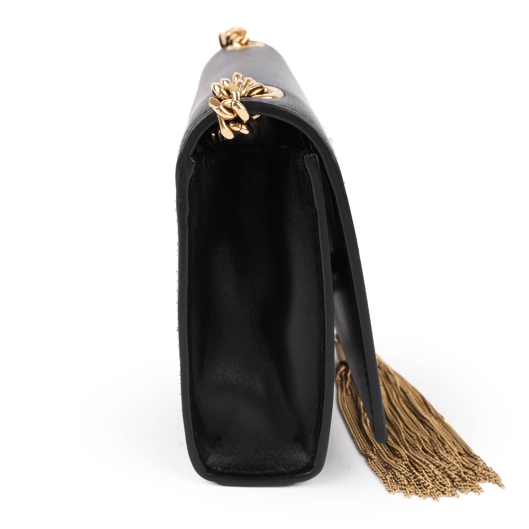 Saint Laurent Kate Small Tassel Bag in Black Smooth Leather with Gold Hardware