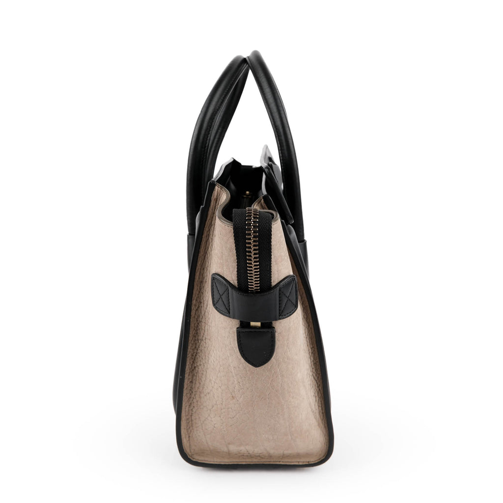 Celine Micro Luggage Tote Tricolor White Black Beige Leather Handbag