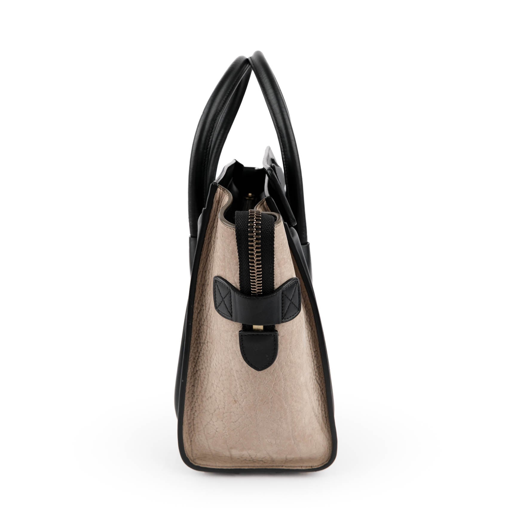 Celine Micro Luggage Tote Tricolor White Black Beige Leather Handbag