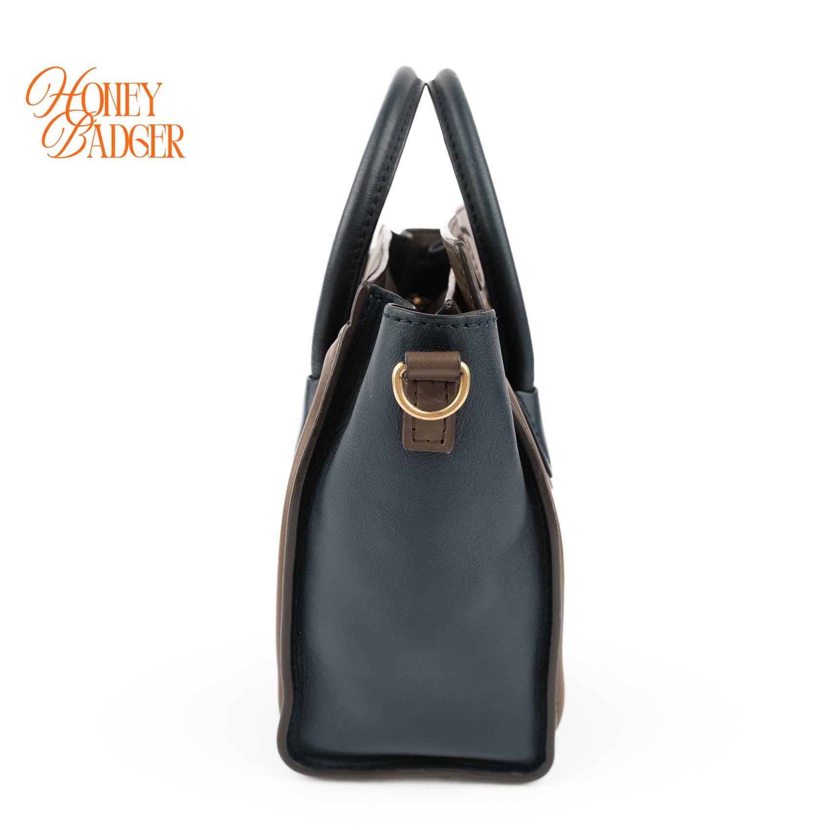 Authentic Celine Luggage Nano Tricolor | Brown, Navy & Taupe Leather Crossbody Bag