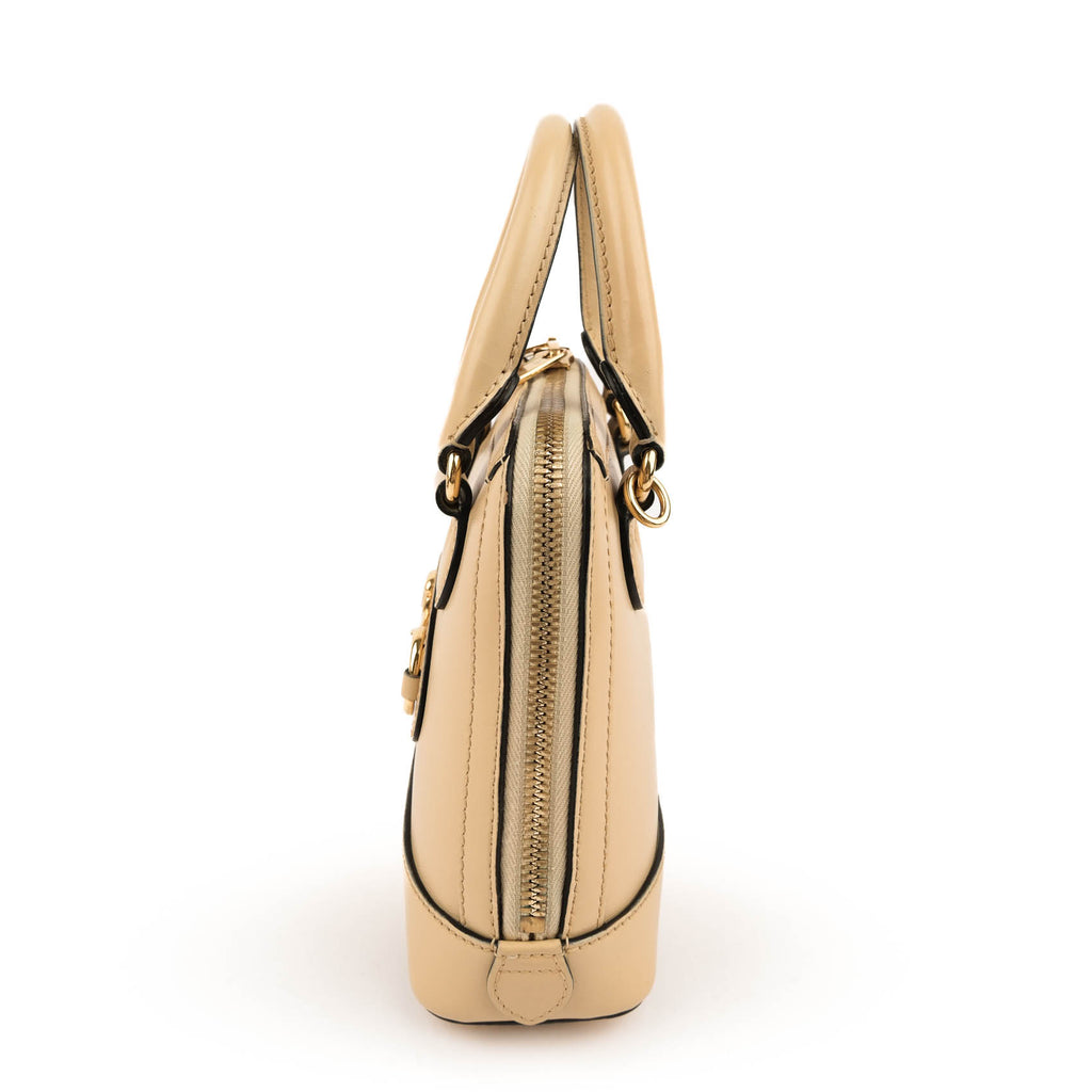 Gucci Horsebit 1955 Mini Top Handle Bag 640716 Smooth Leather Beige Gold Hardware 2-Way