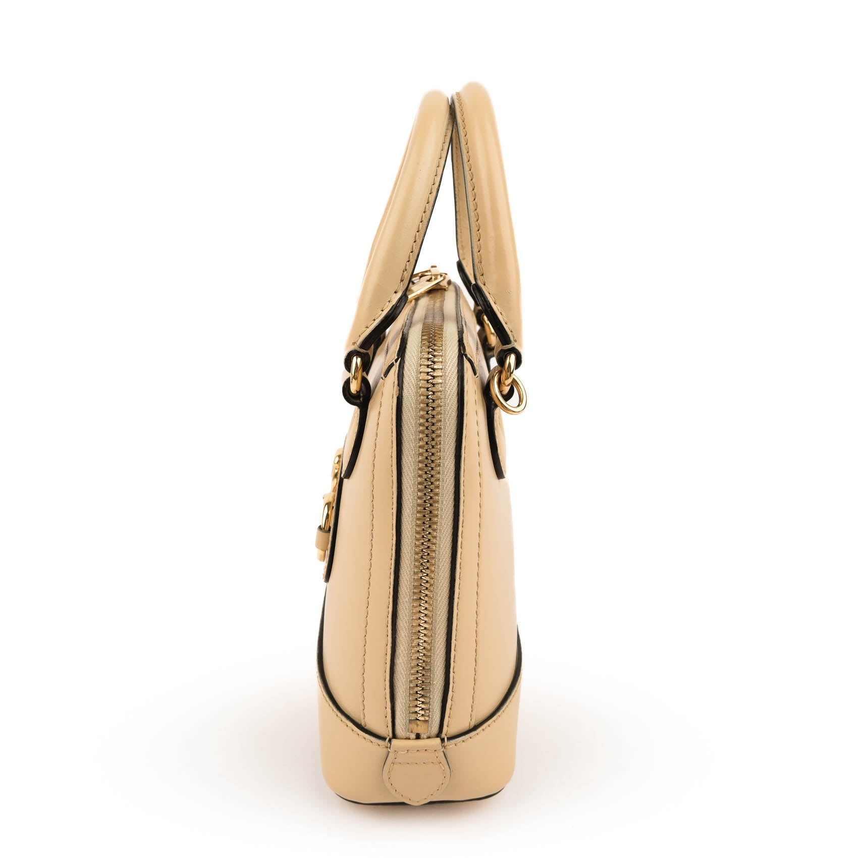 Gucci Horsebit 1955 Mini Top Handle Bag 640716 Smooth Leather Beige Gold Hardware 2-Way