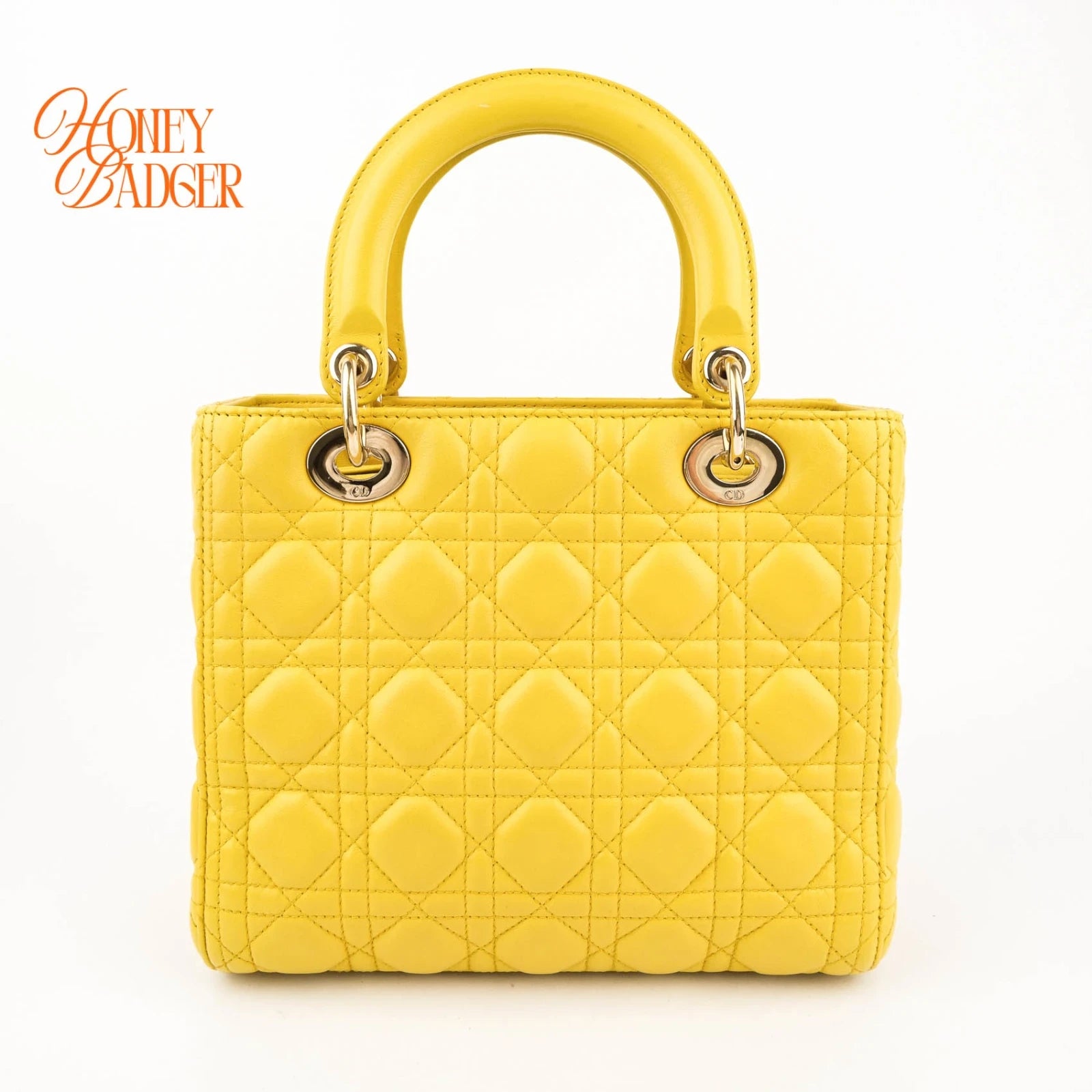 Dior Lady Dior Medium Lambskin Yellow Rank A