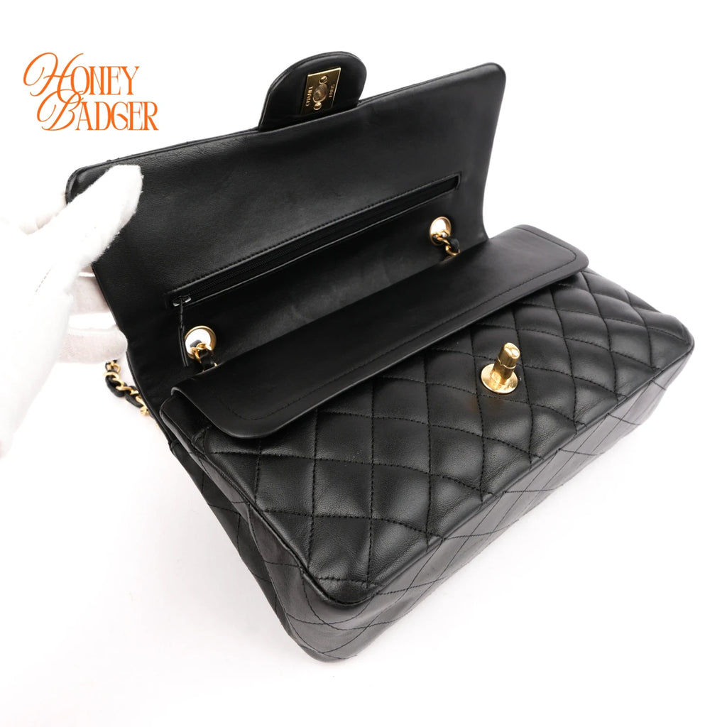 Chanel Matelassé 25 Double Flap Black Lambskin Chain Shoulder Bag Rank B