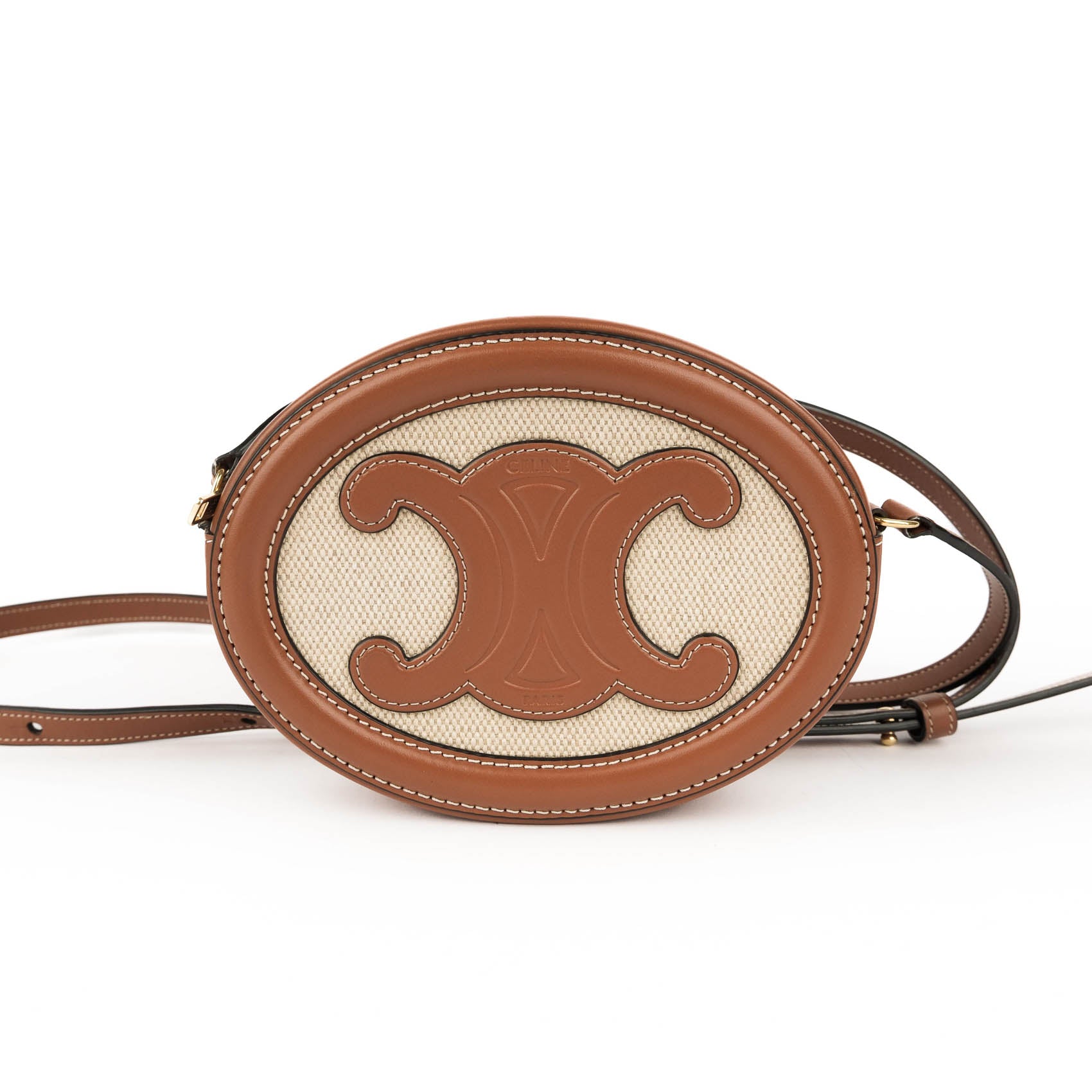 Celine Crossbody Oval Purse Cuir Triomphe in Textile and Calfskin