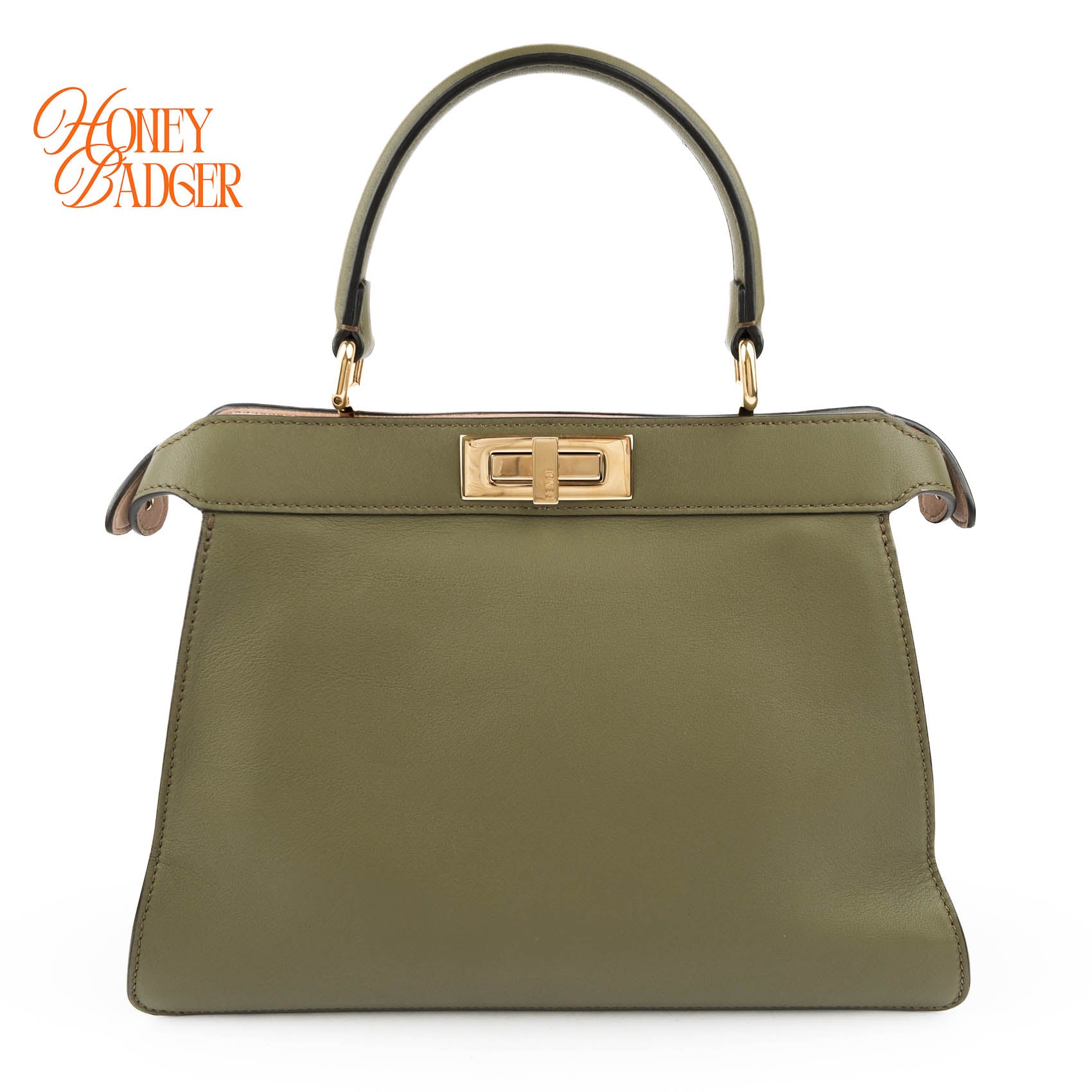 Fendi Peekaboo ISeeU Medium Olive Green Leather Gold Hardware 2WAY Bag 8BN321
