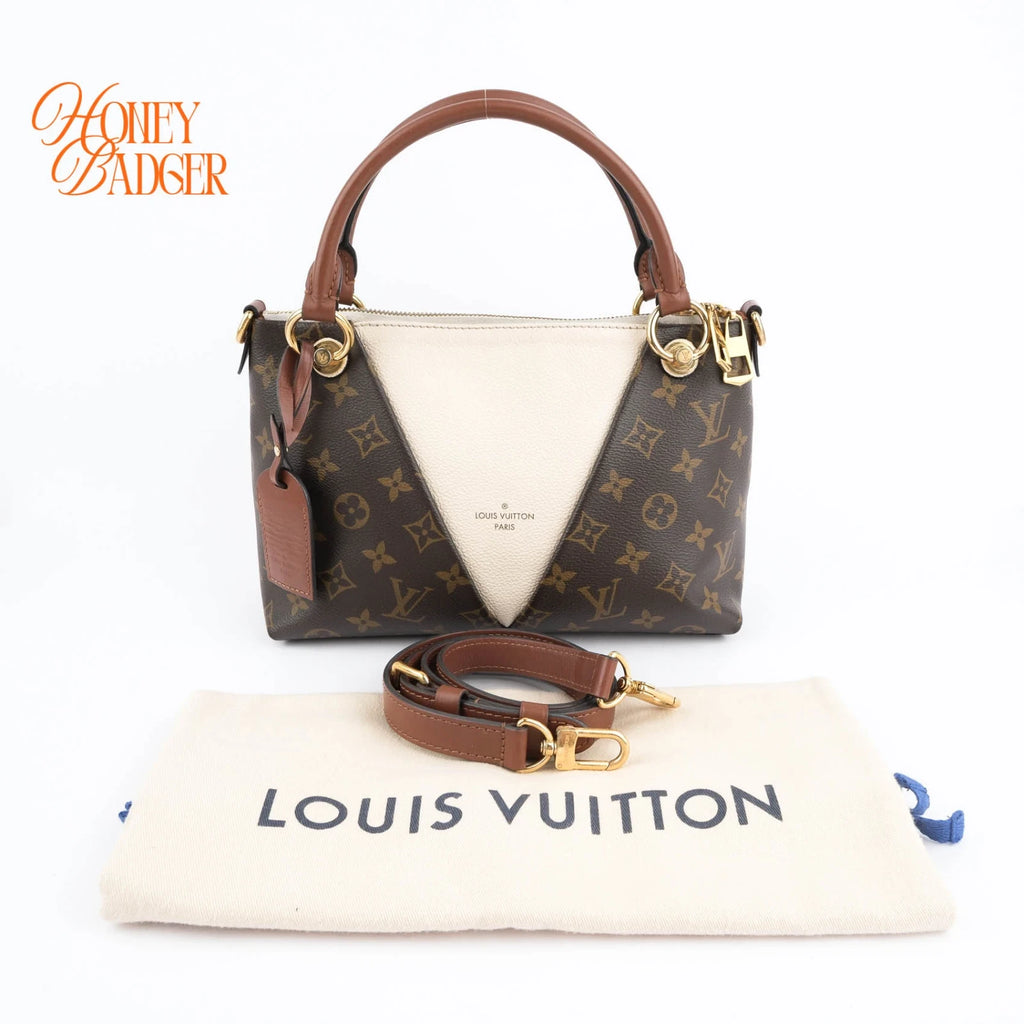 Louis Vuitton V Tote BB Monogram Brown 2Way Handbag K1740 Rank A