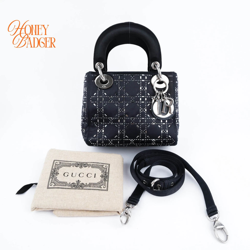 Dior Lady Dior Small Navy Satin Crystal Grade A