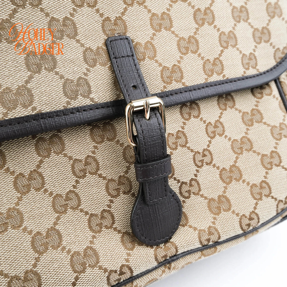 Gucci Original GG Canvas Web Single Buckle Flap Messenger Beige Rank A