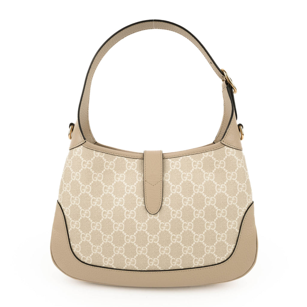 Gucci Jackie 1961 Small Shoulder Bag in Beige & White GG Supreme Canvas