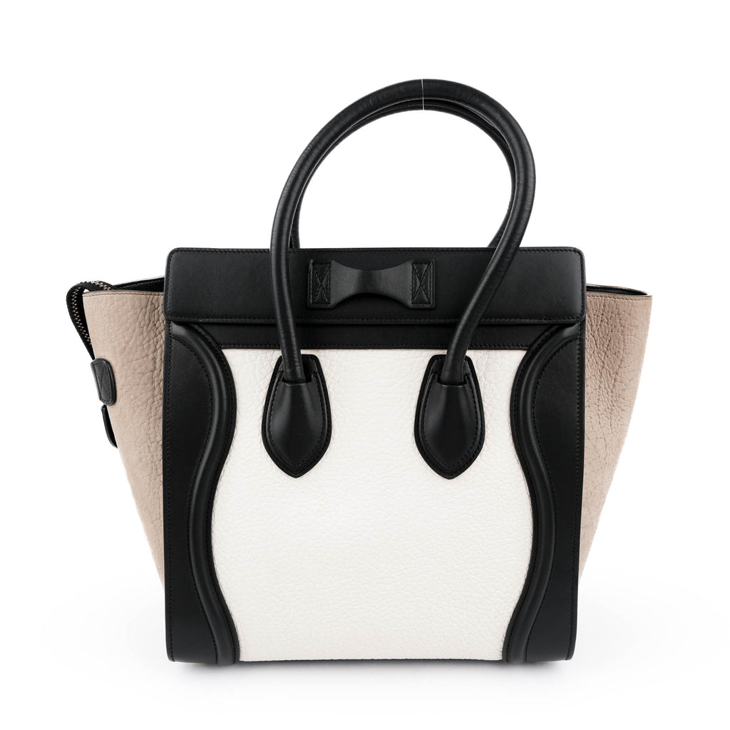 Celine Micro Luggage Tote Tricolor White Black Beige Leather Handbag