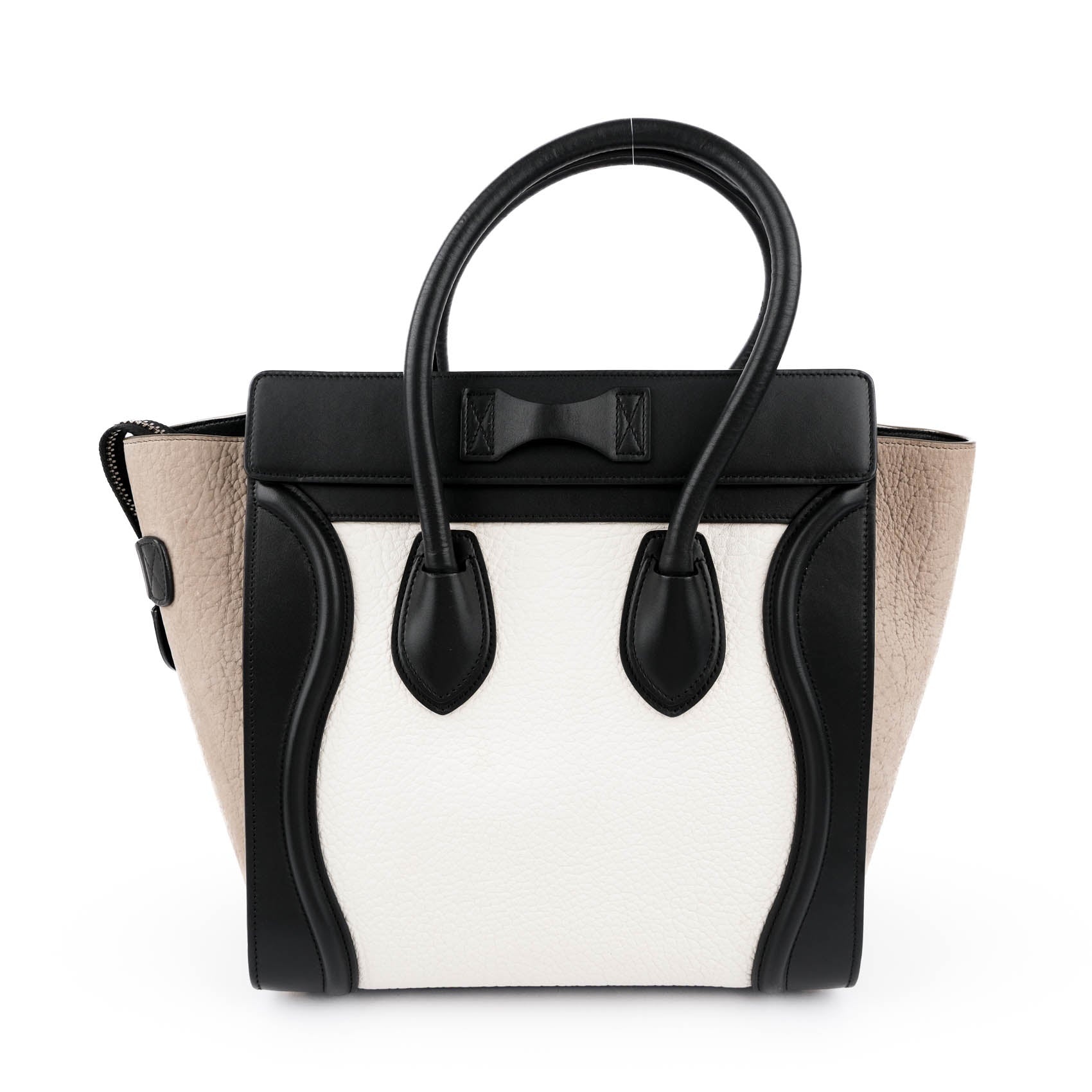 Celine Micro Luggage Tote Tricolor White Black Beige Leather Handbag