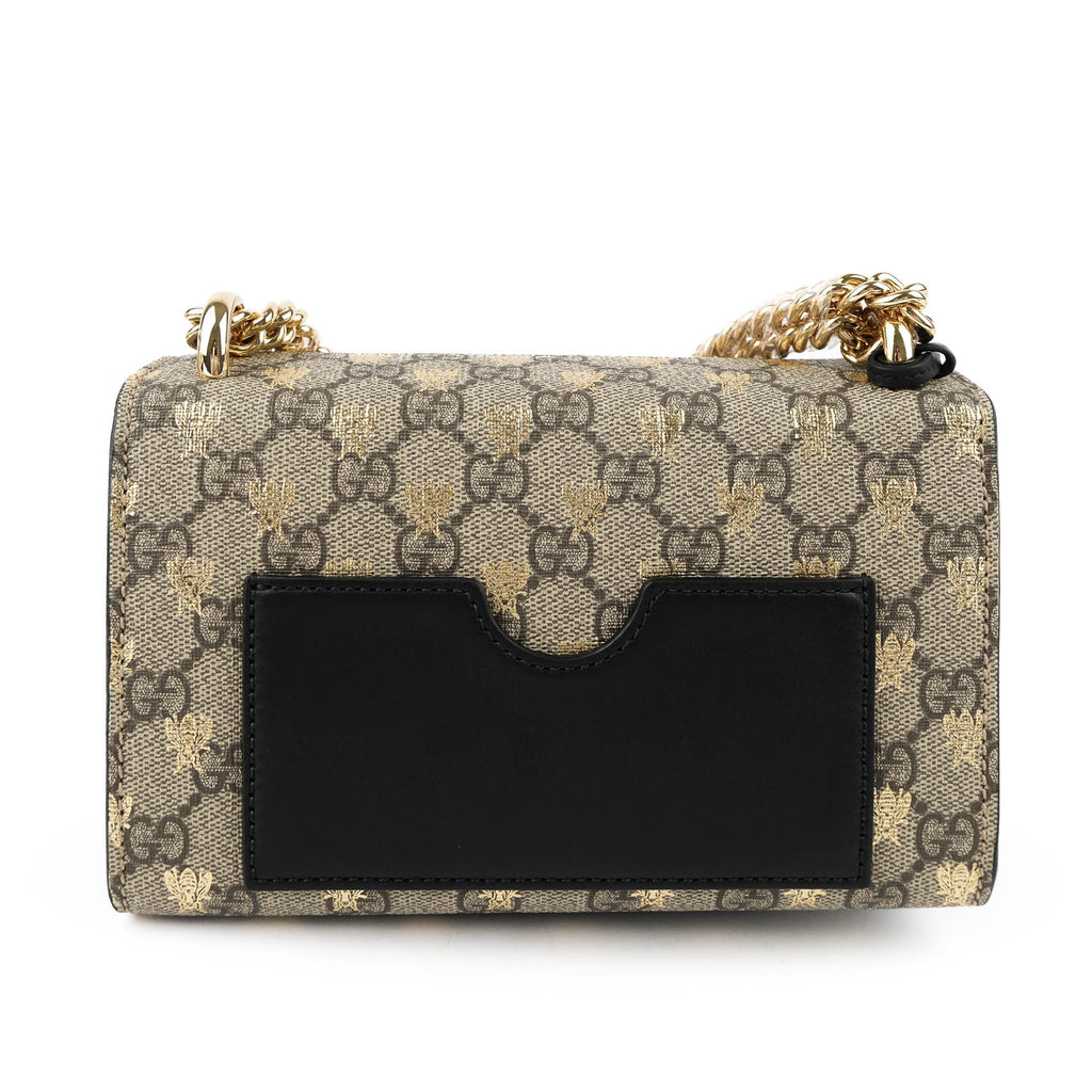 Gucci Padlock Small Shoulder Bag 409487 GG Supreme Gold Bee Print Beige Black