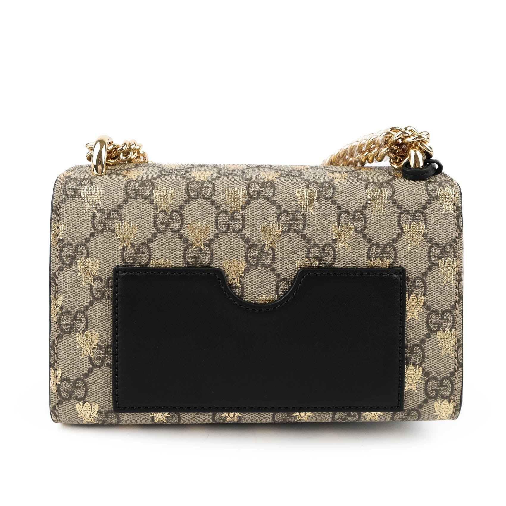 Gucci Padlock Small Shoulder Bag 409487 GG Supreme Gold Bee Print Beige Black