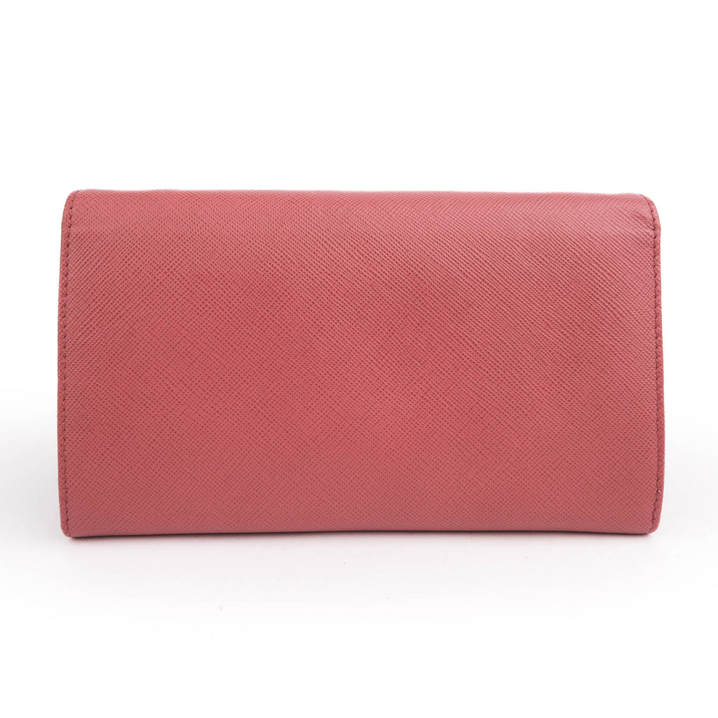 Prada Saffiano Leather Wallet with Shoulder Strap 2way Bag Pink Gold Hardware