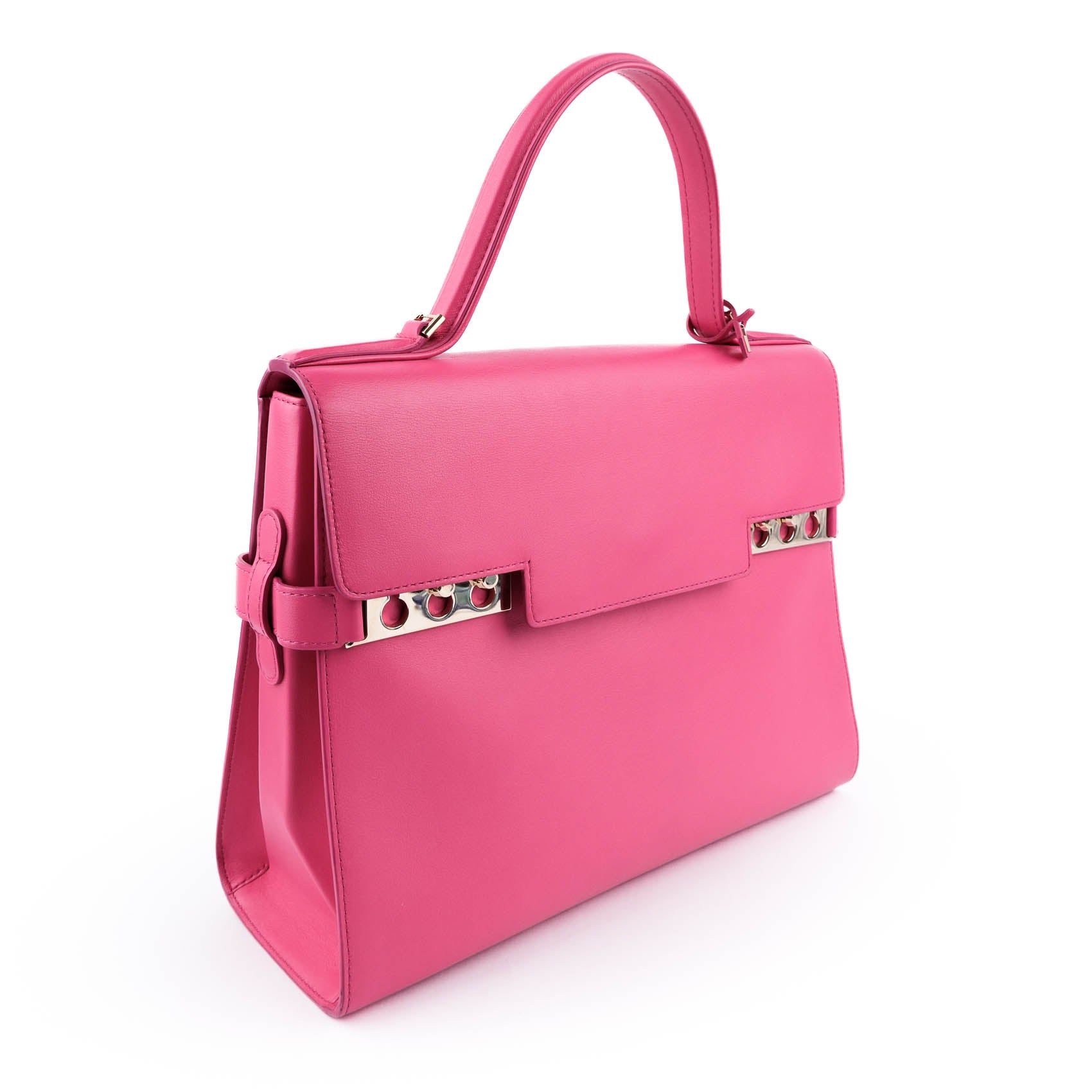 Delvaux Tempête GM Pink Leather 2‑Way Handbag with Mirror – Luxury Designer Tote