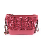 Chanel Gabrielle Small Hobo Bag A91810 Pink Tweed Calfskin Leather Mixed Hardware CC Logo Crossbody Chain Shoulder