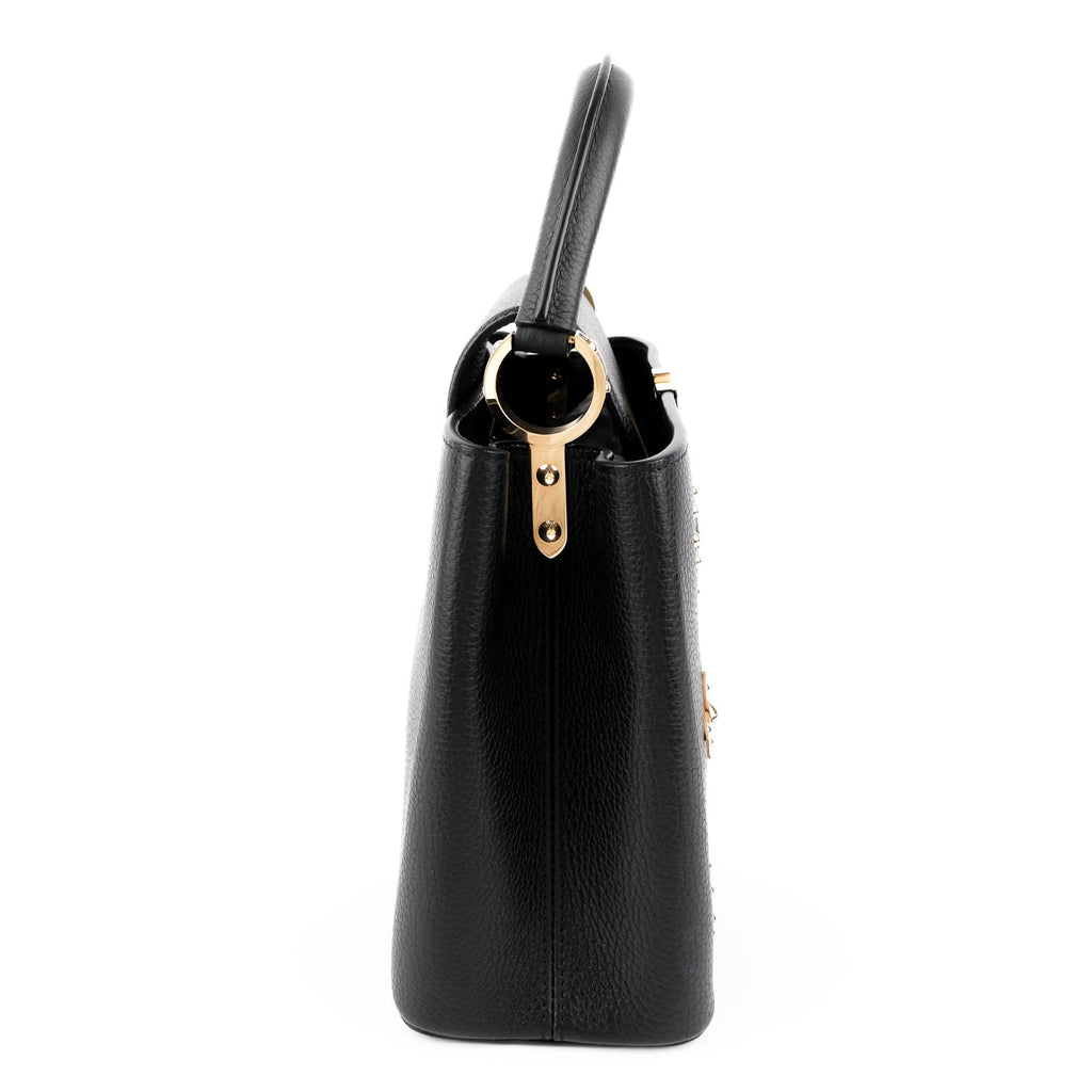 Louis Vuitton Capucines PM M54311 Black Taurillon Leather Monogram Flower Studs 2-Way Handbag RFID