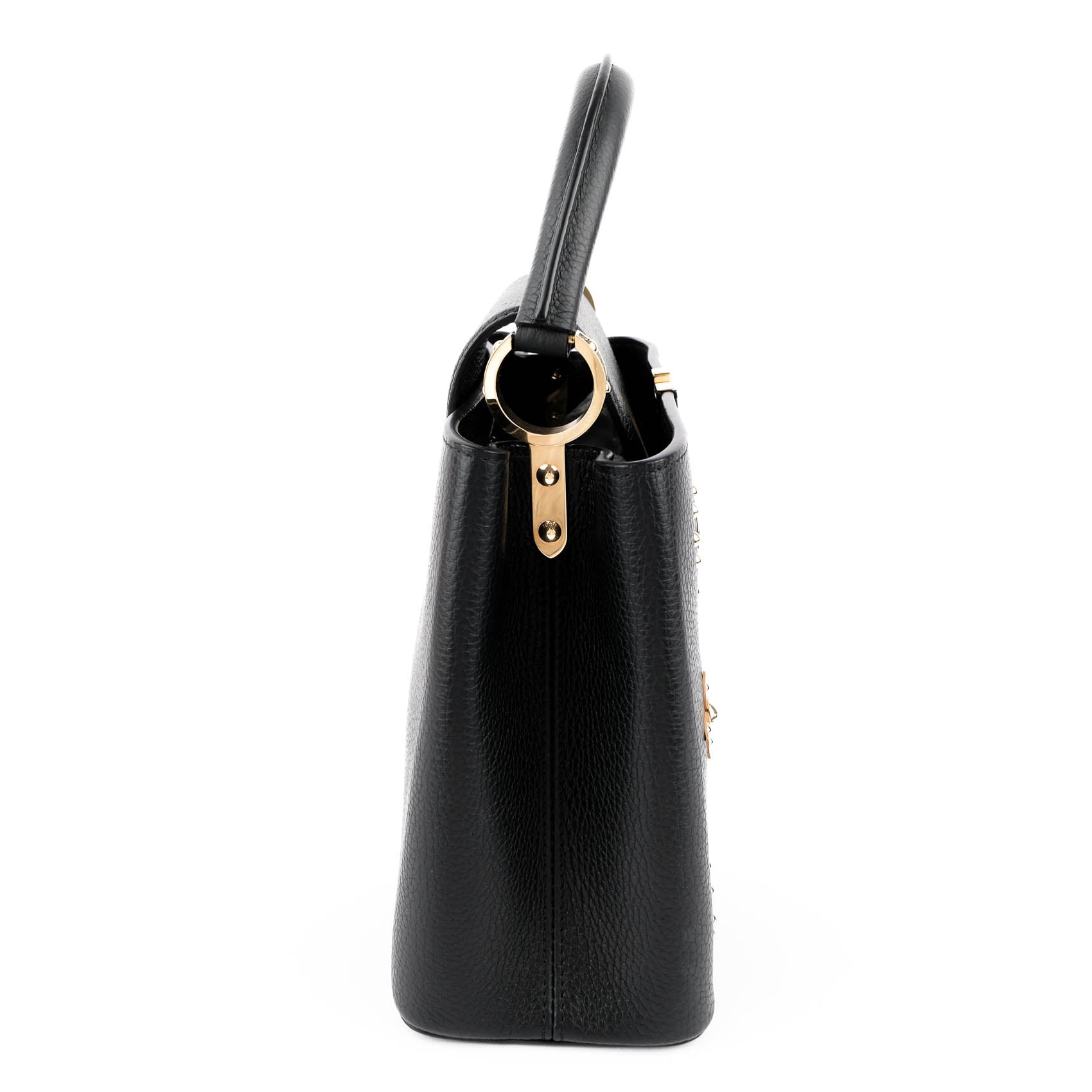 Louis Vuitton Capucines PM M54311 Black Taurillon Leather Monogram Flower Studs 2-Way Handbag RFID