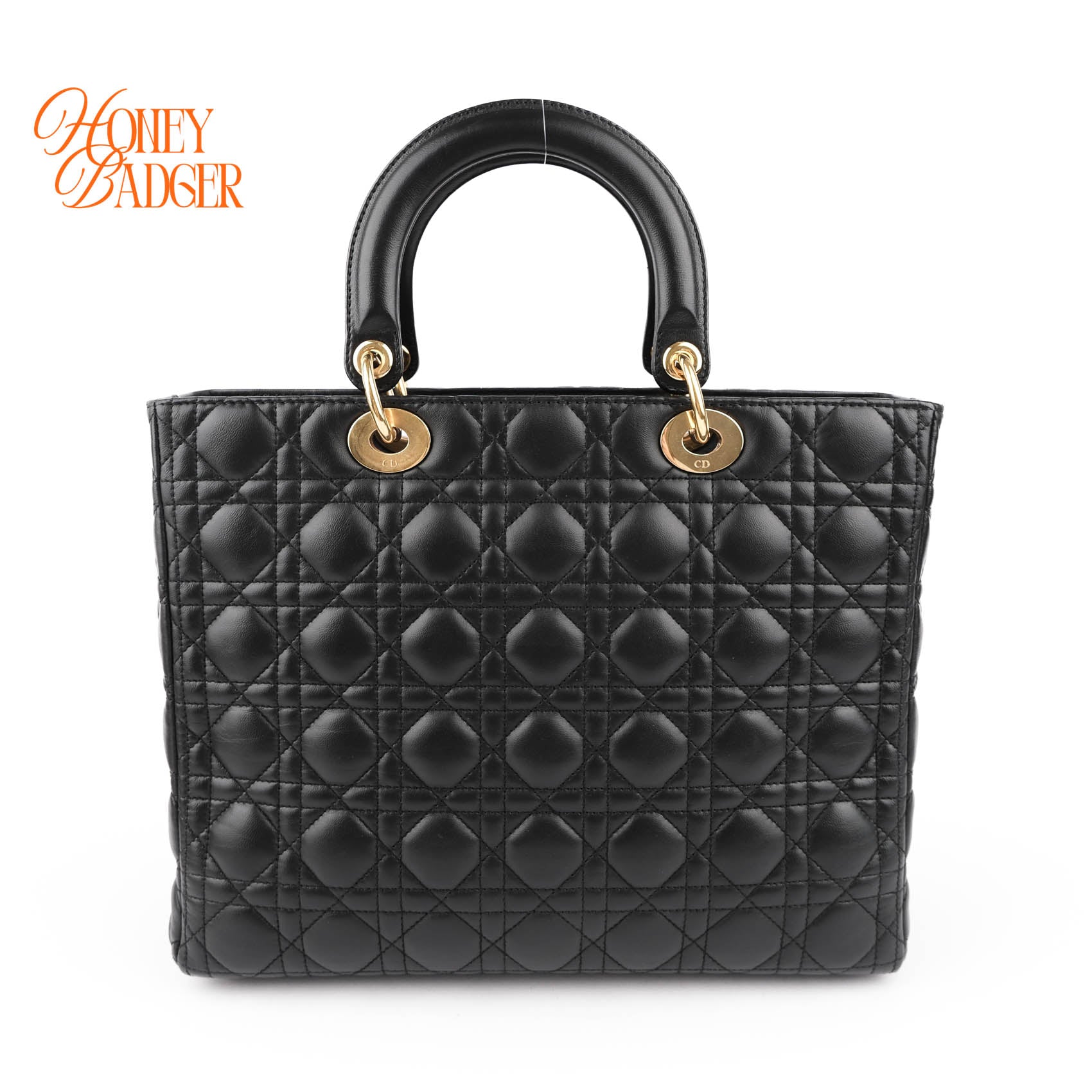 Christian Dior Lady Dior Large Cannage Black Lambskin Gold Hardware 2WAY Bag