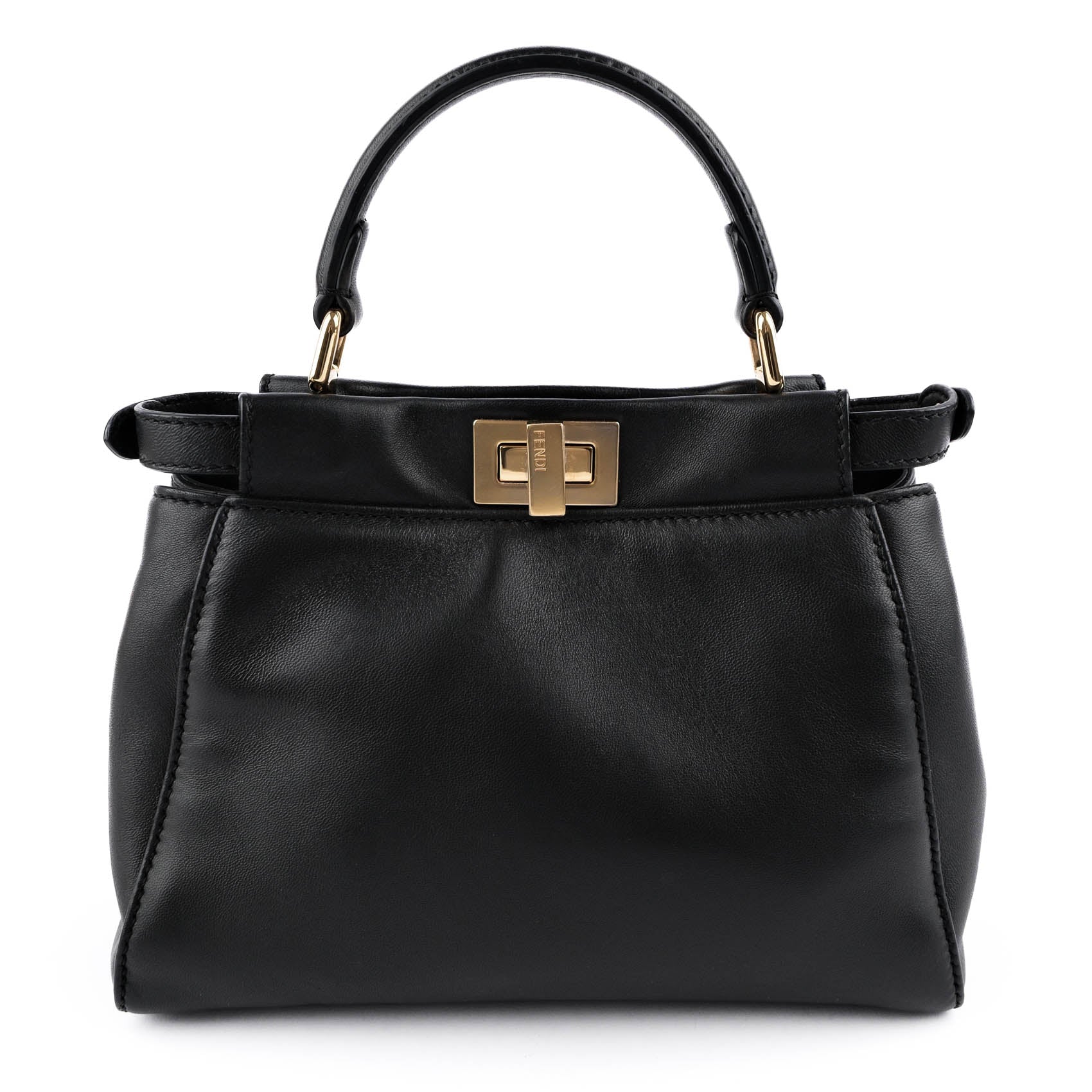 FENDI Mini Peekaboo Black Leather 2WAY Handbag 8BN244