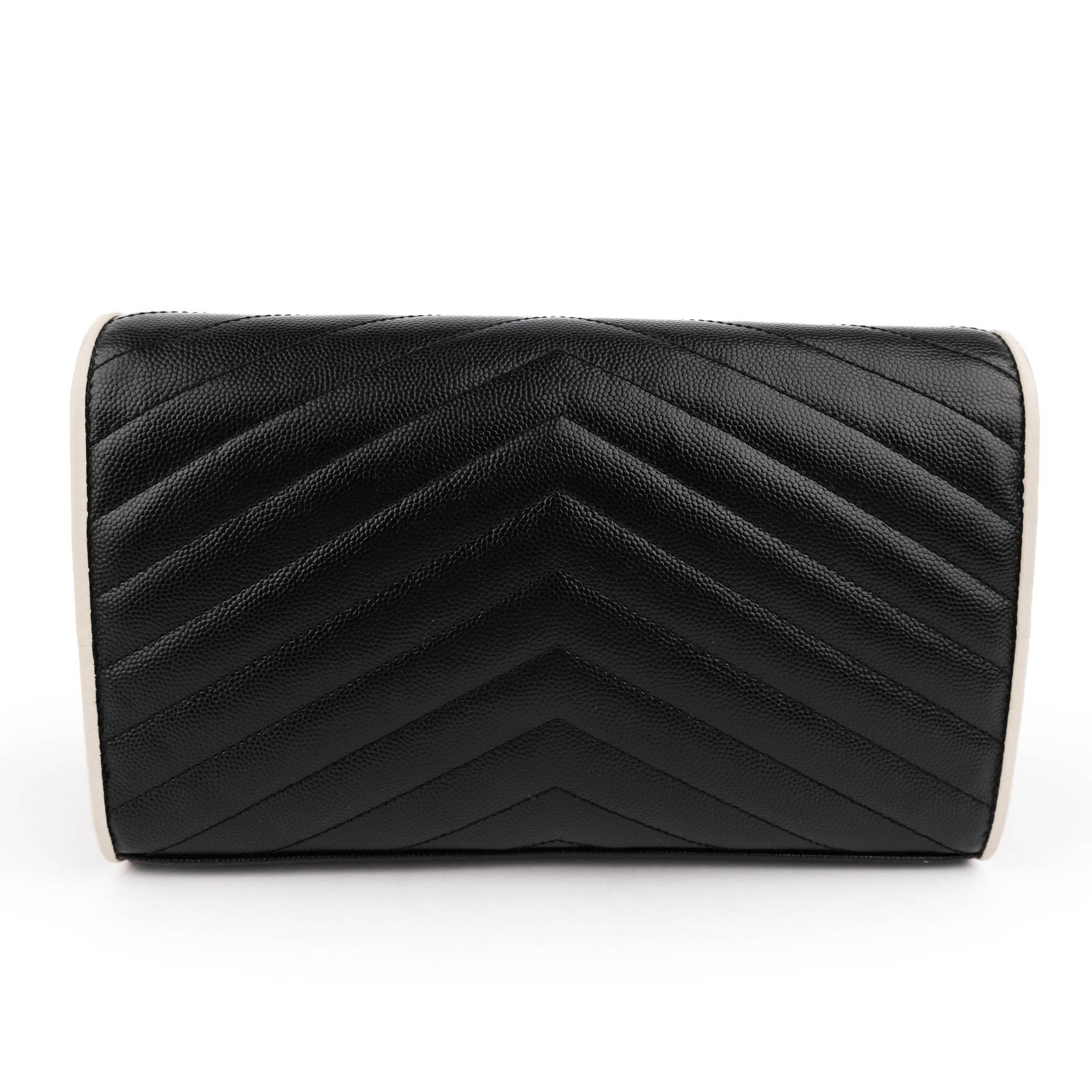 Saint Laurent Large Envelope Bag in Mix Matelassé Grain de Poudre Embossed Leather with White Piping and Black Hardware