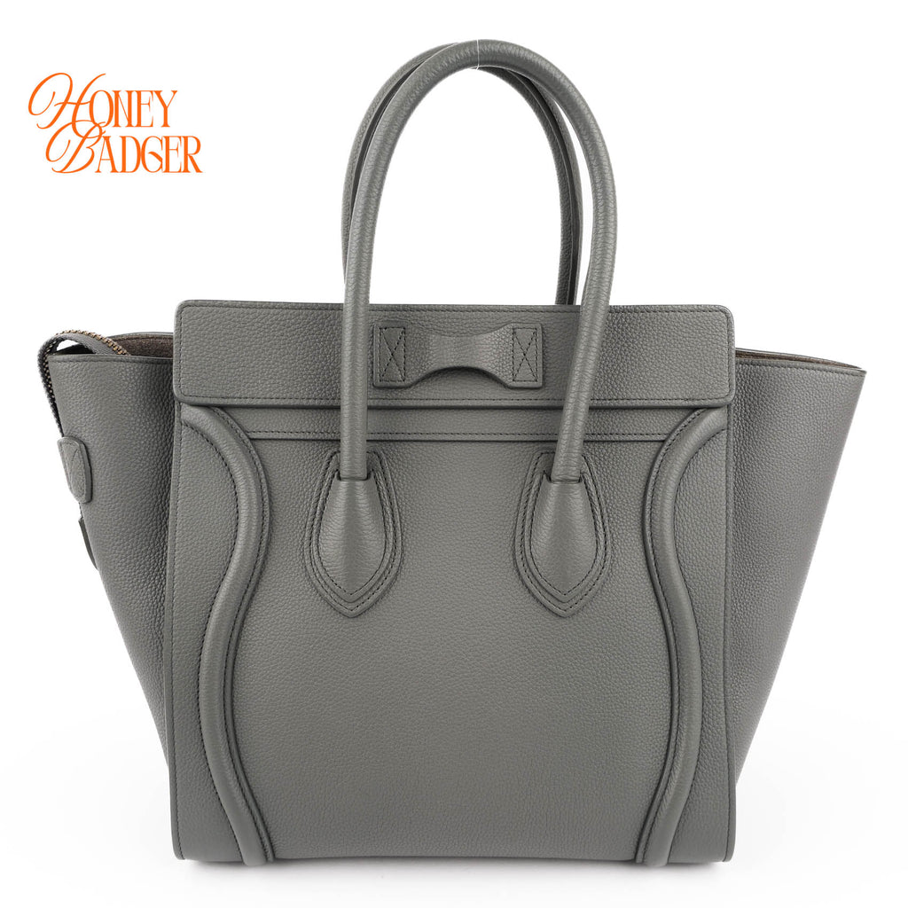 Celine Luggage Micro Shopper Grained Leather Gray Handbag Gold Hardware