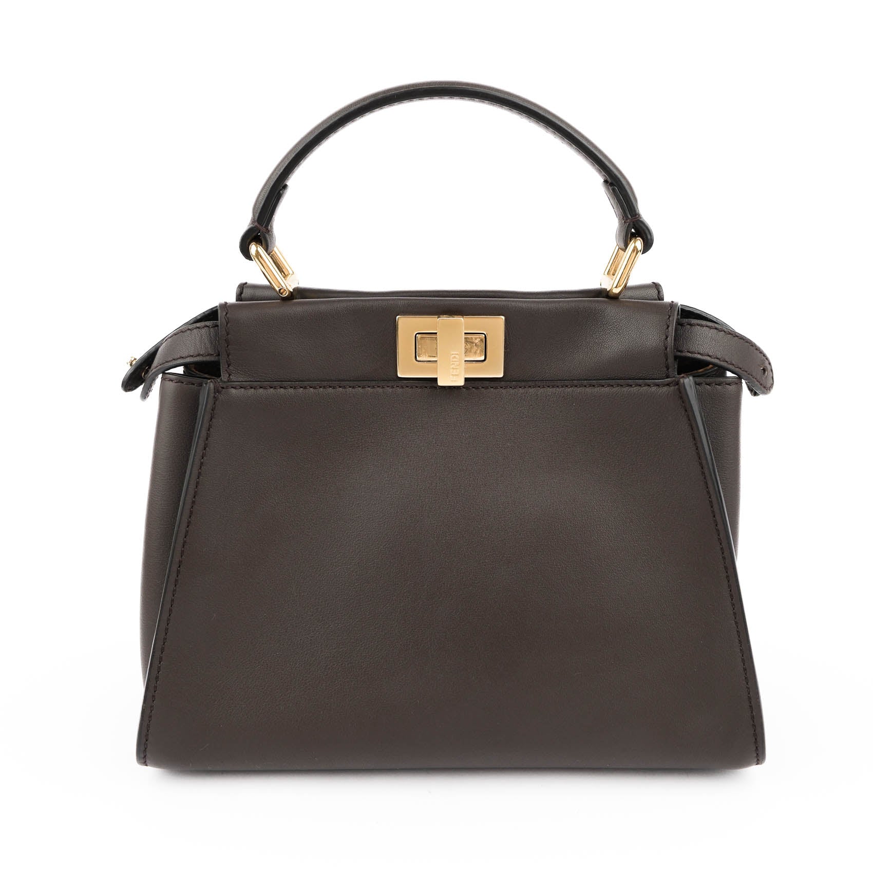 Fendi Peekaboo Mini 2way Handbag Smooth Leather Dark Brown Gold Hardware 8BN244