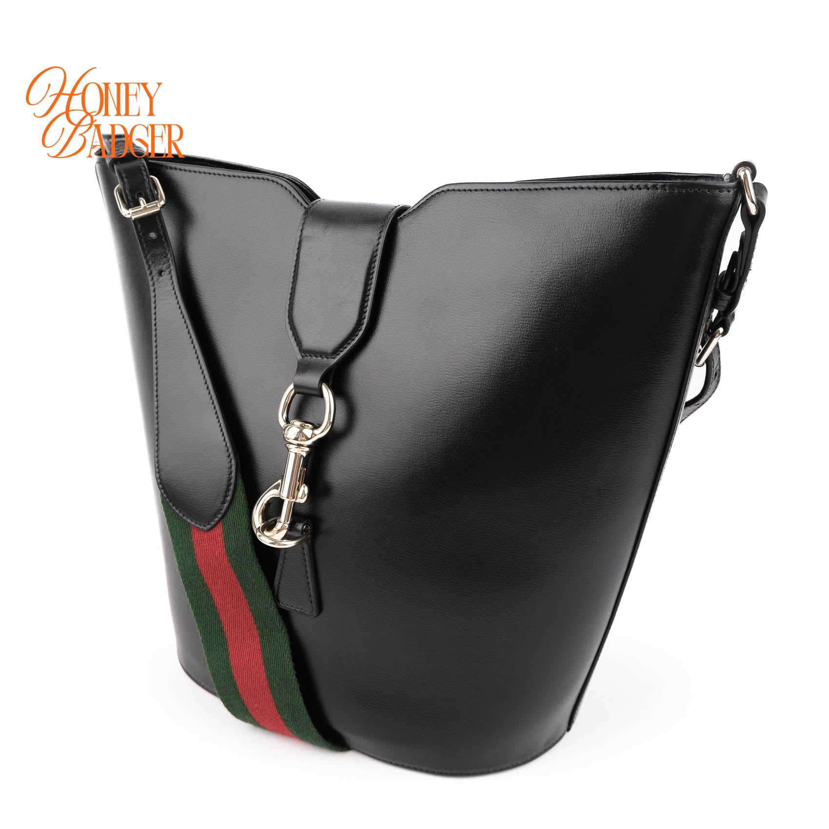 Gucci Jackie 1961 Small Bucket Bag Black Leather Web Strap Gold Hardware
