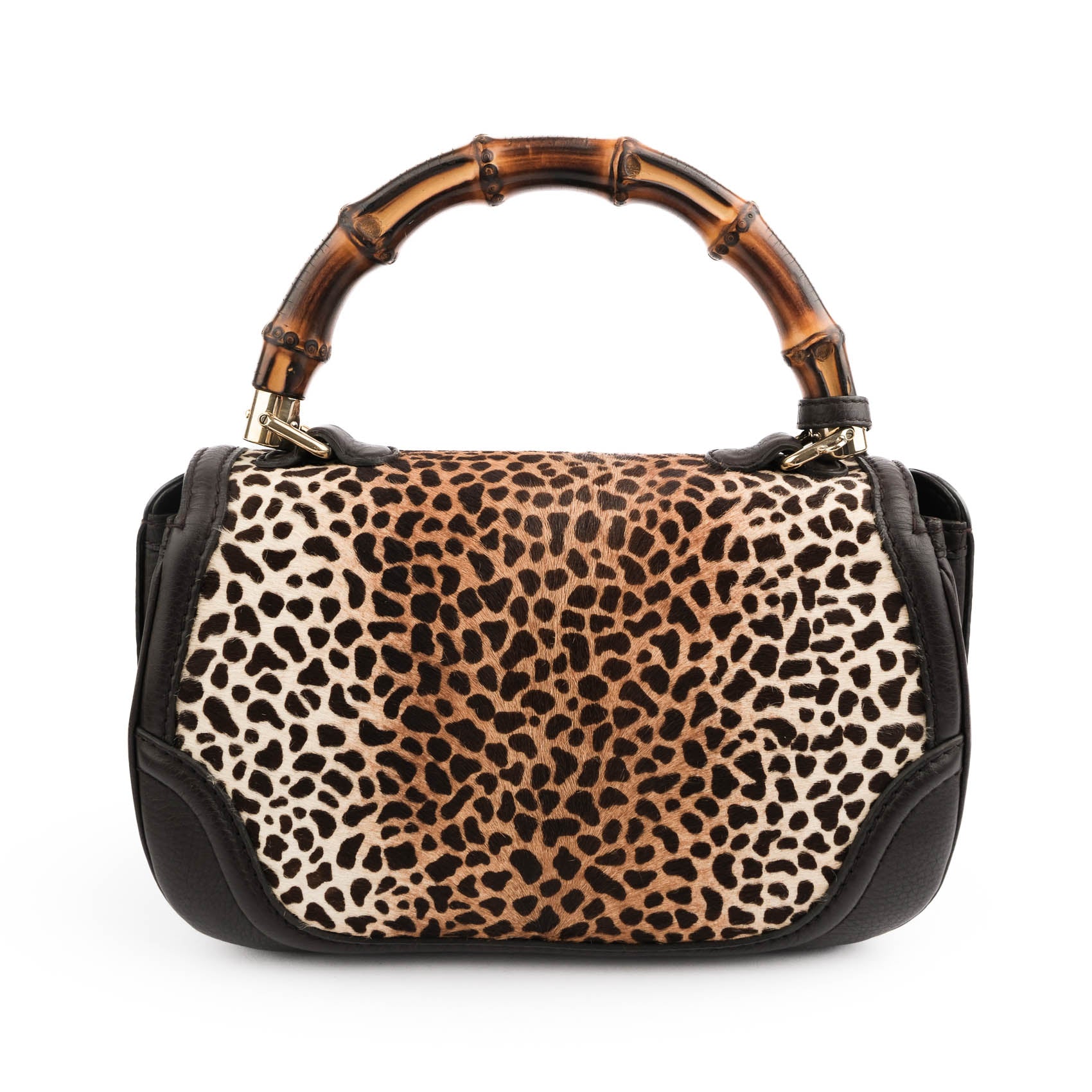 Gucci Bamboo Leopard Hair-Calf 2WAY Top Handle Bag