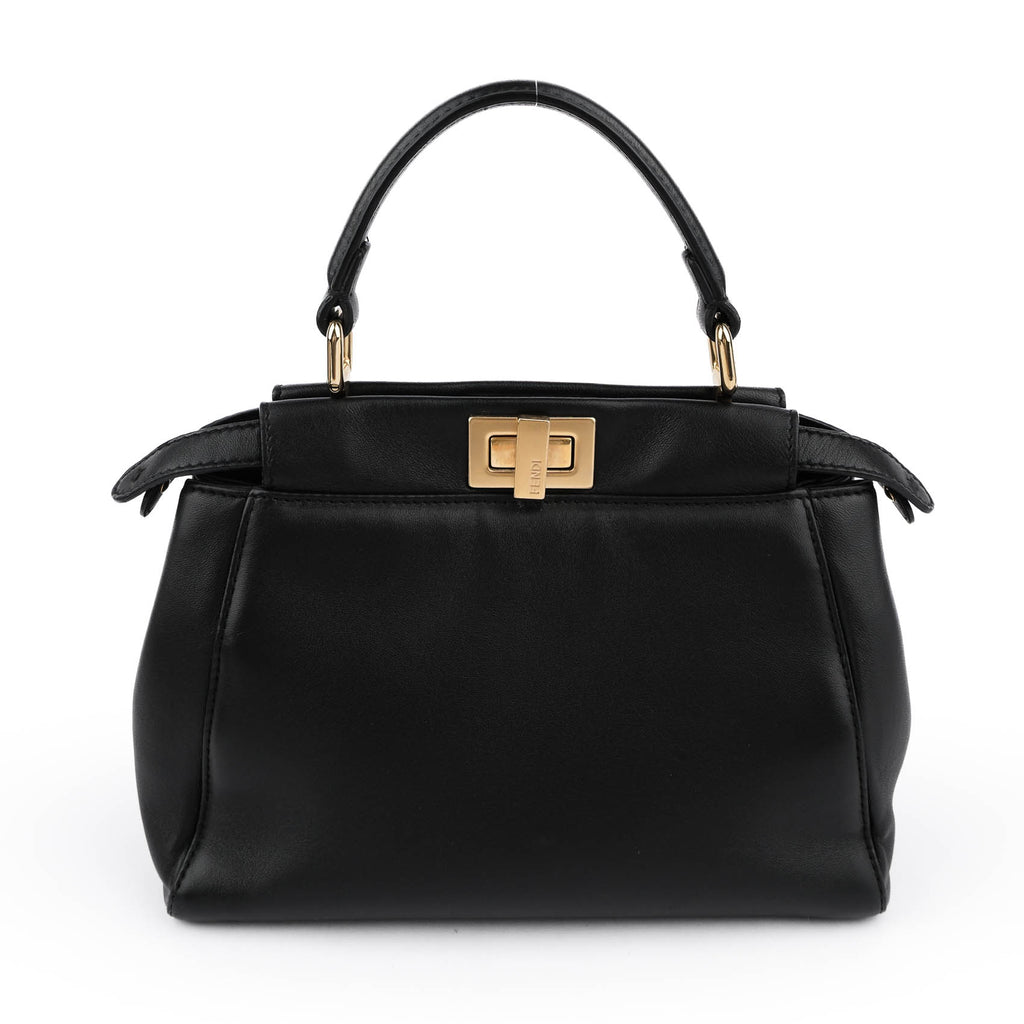 Fendi Peekaboo Mini 2Way Handbag Black Smooth Leather Gold Hardware