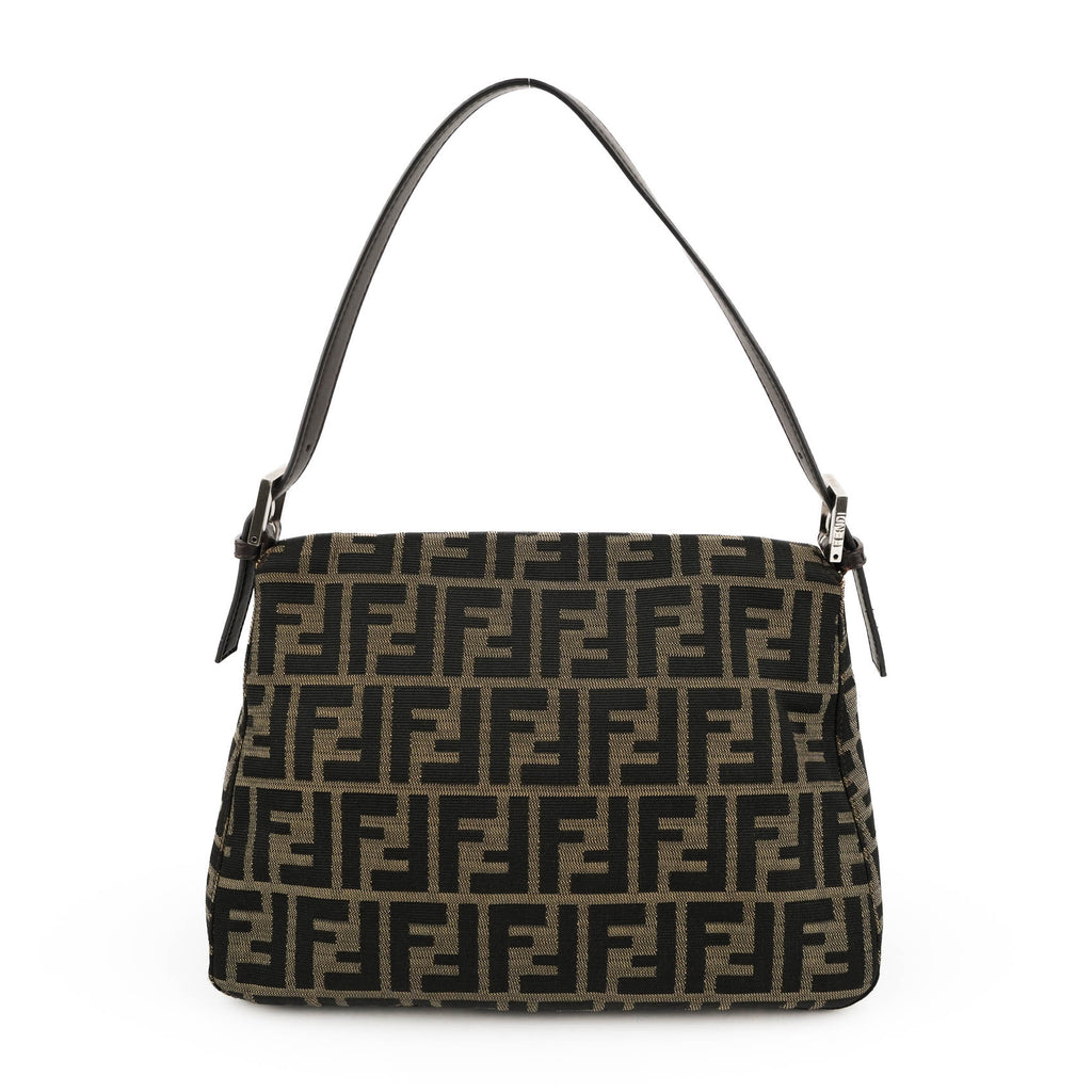 Fendi Zucca Canvas Mamma Baguette Shoulder Bag Tobacco Brown Leather Silver Hardware