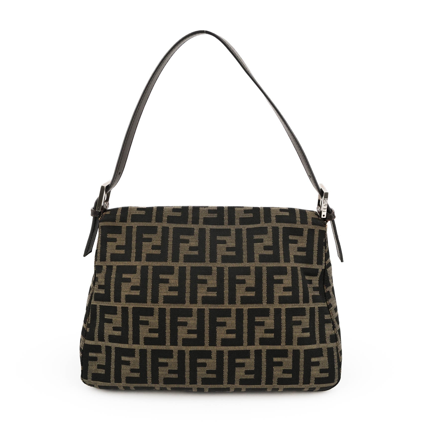 Fendi Zucca Canvas Mamma Baguette Shoulder Bag Tobacco Brown Leather Silver Hardware