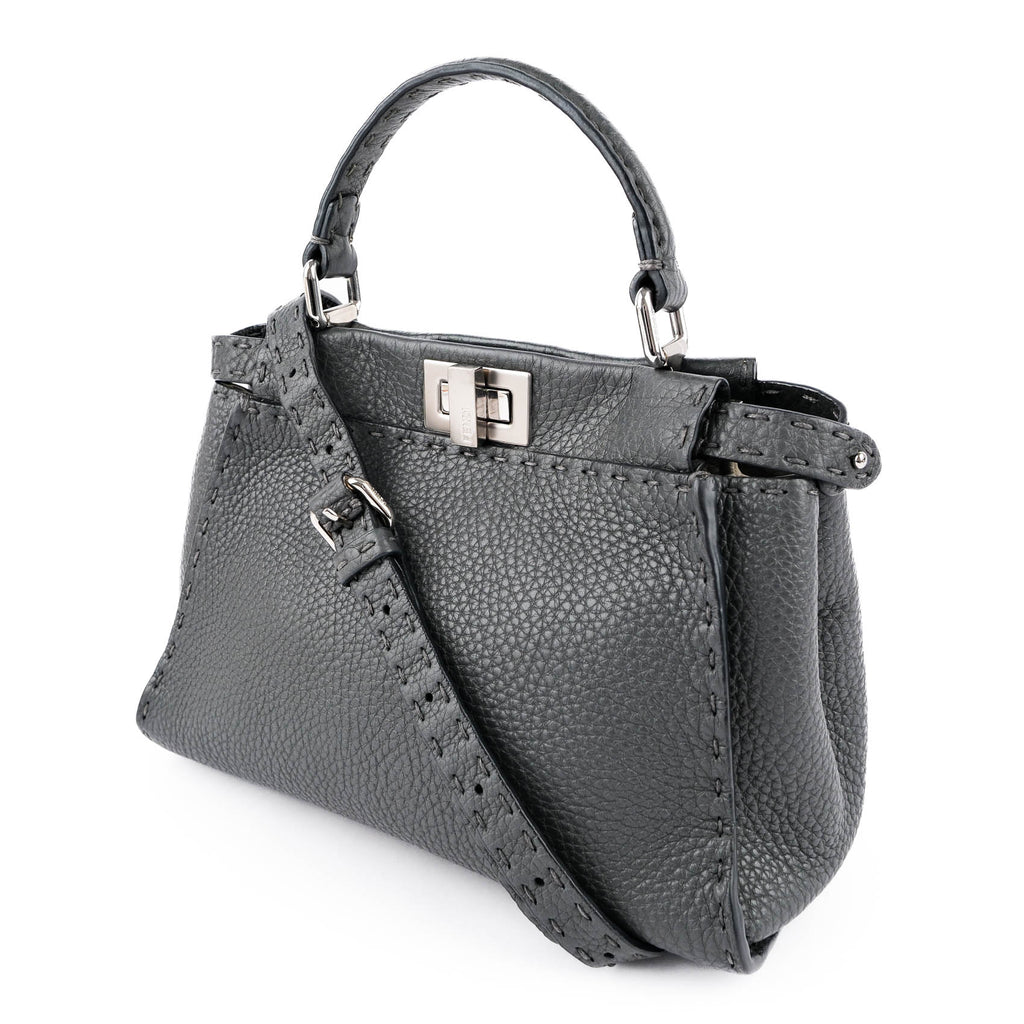 Fendi Selleria Mini Peekaboo 2-Way Handbag Cuoio Roma Leather Gray 8BN244 Silver Hardware