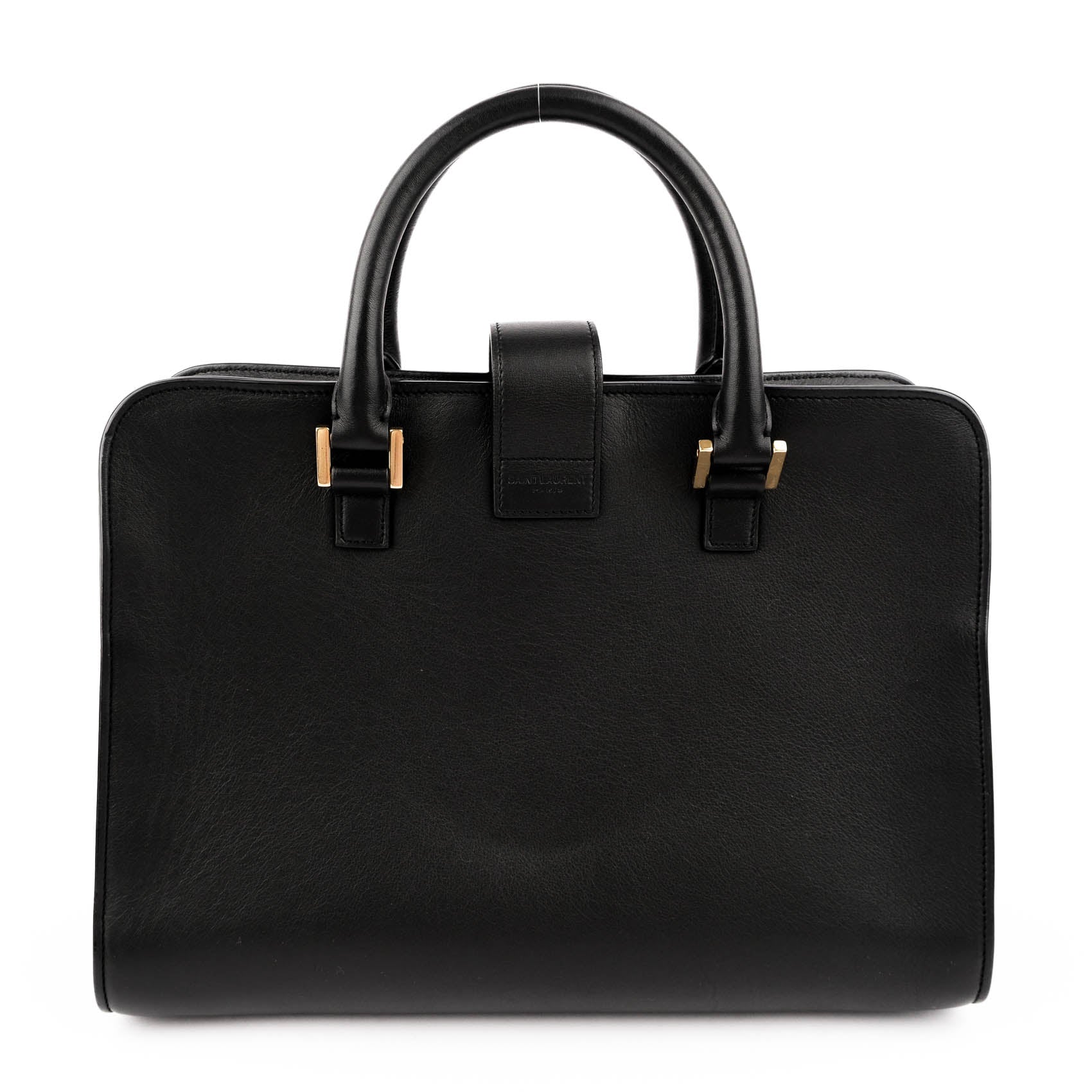 Saint Laurent Paris Monogram Baby Cabas 2-Way Handbag Smooth Leather Black Gold Hardware